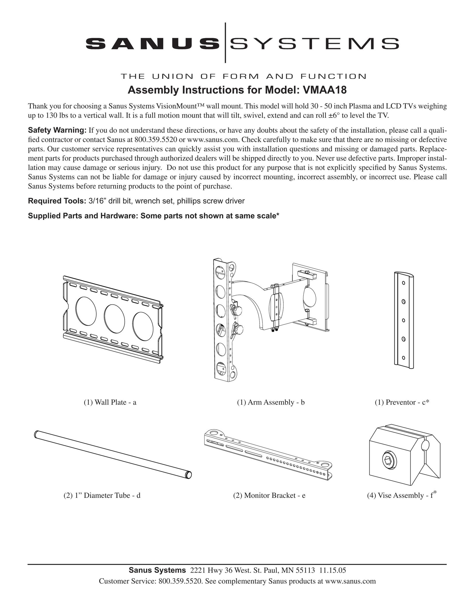 Sanus Systems VMAA18 TV Mount User Manual