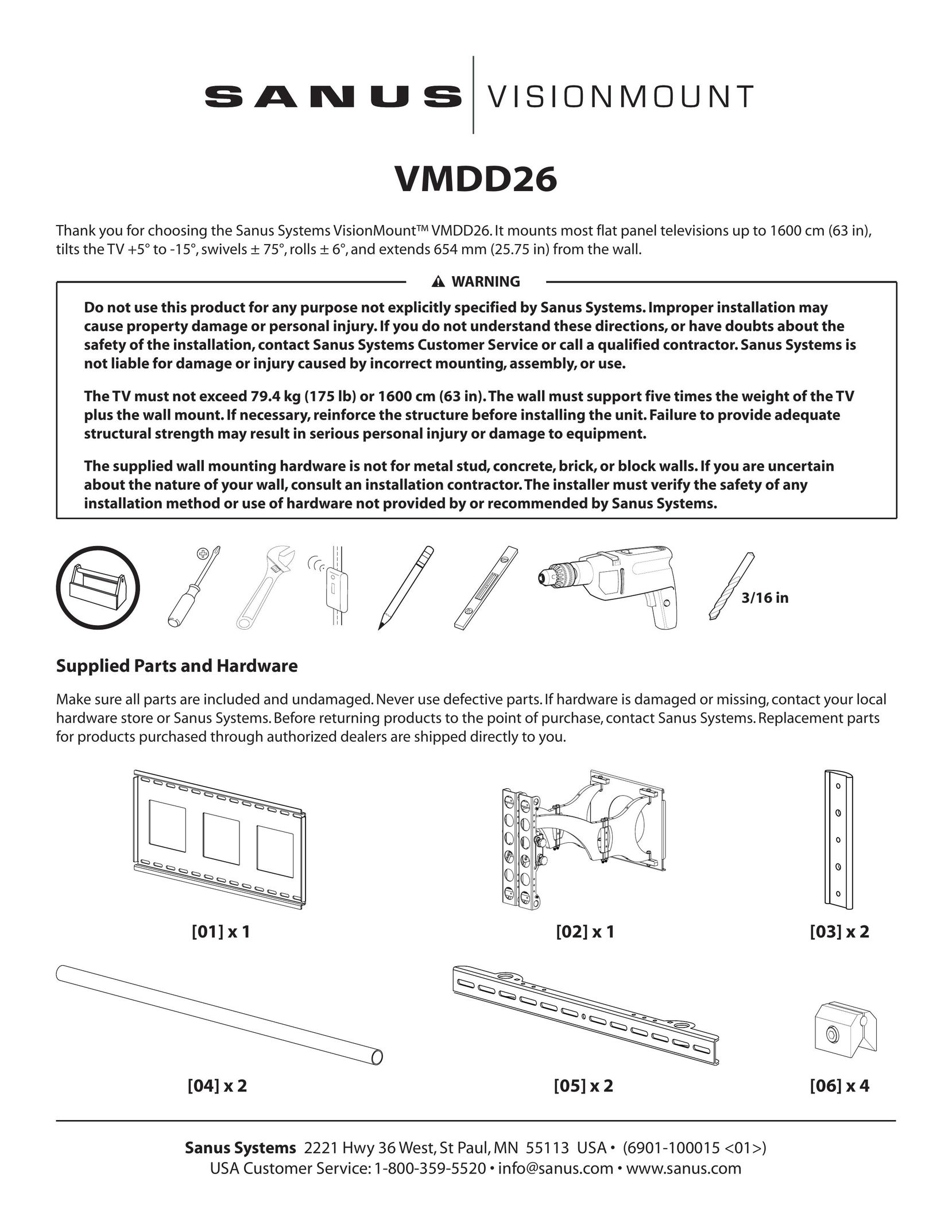 Sanus Systems VMDD26 TV Mount User Manual