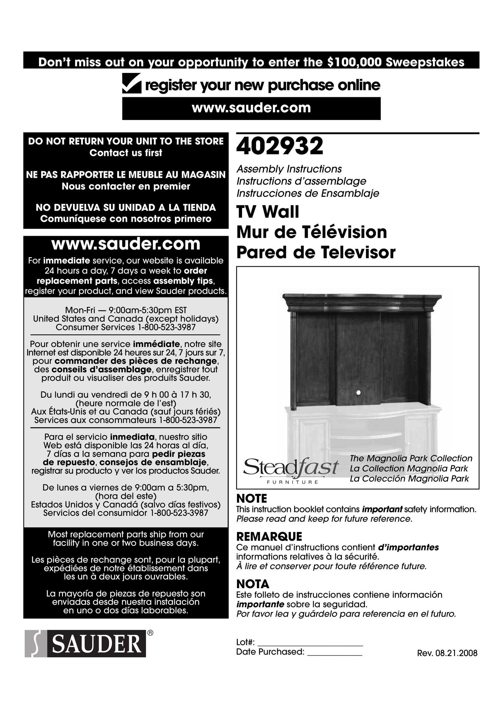 Sauder 402932 TV Mount User Manual