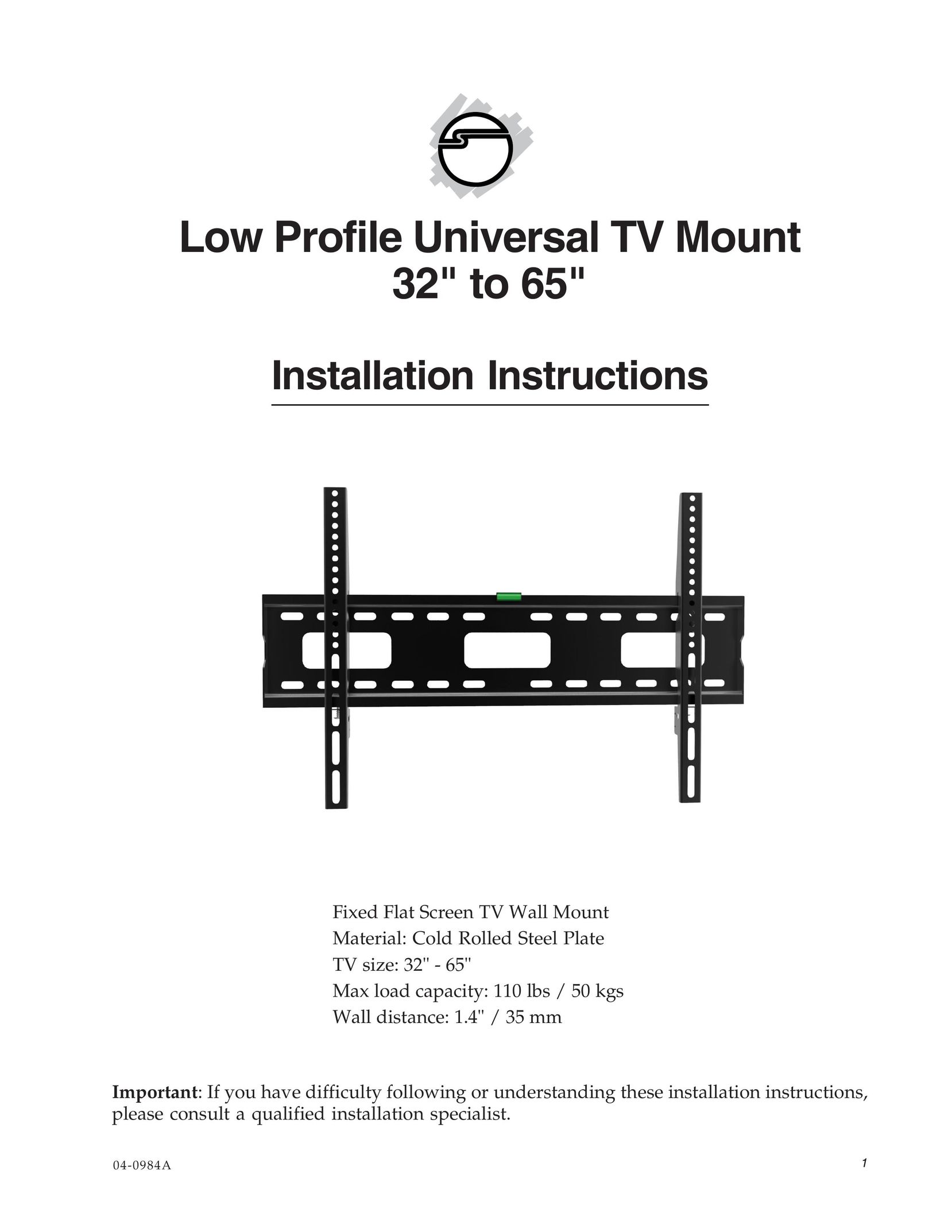 SIIG 04-0984A TV Mount User Manual