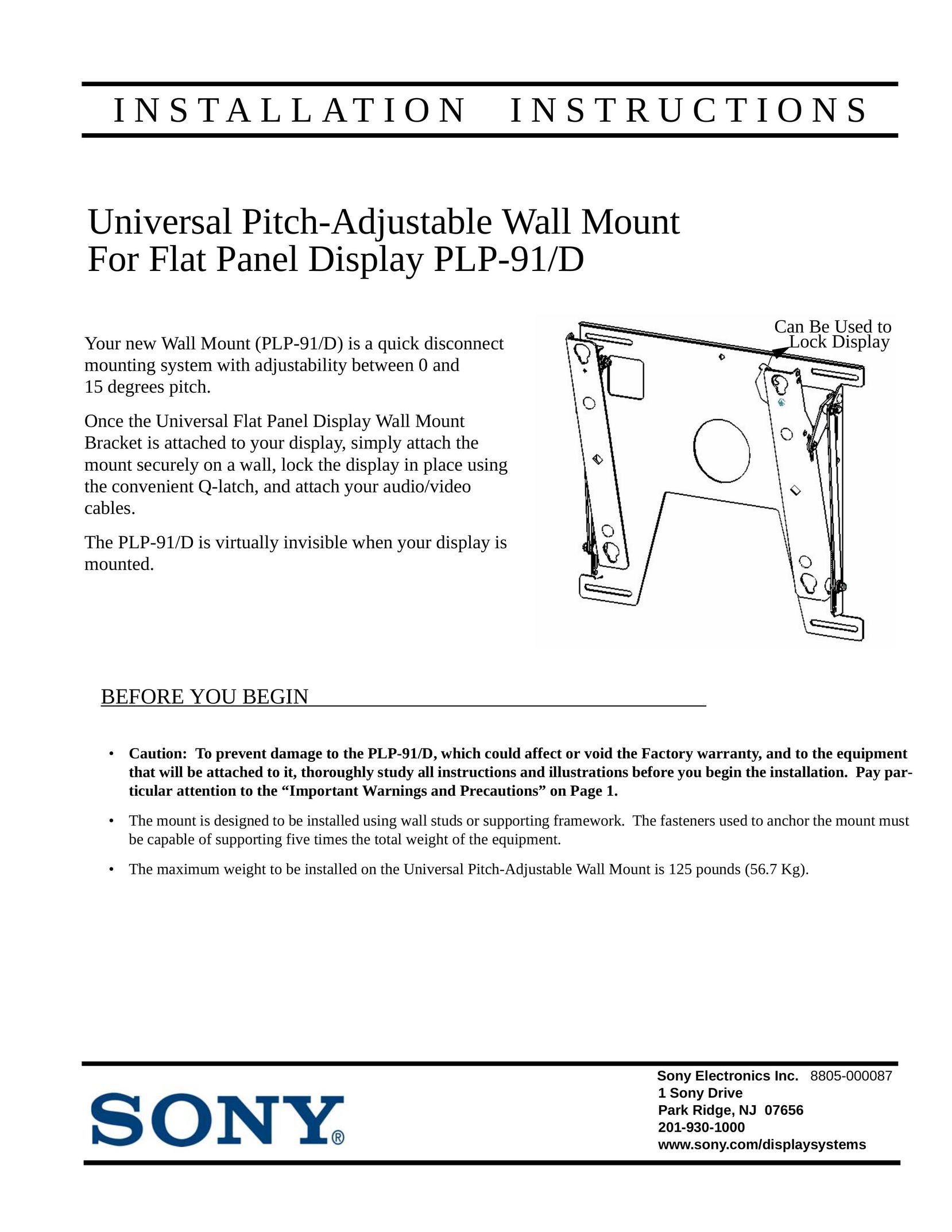 Sony PLP-91/D TV Mount User Manual