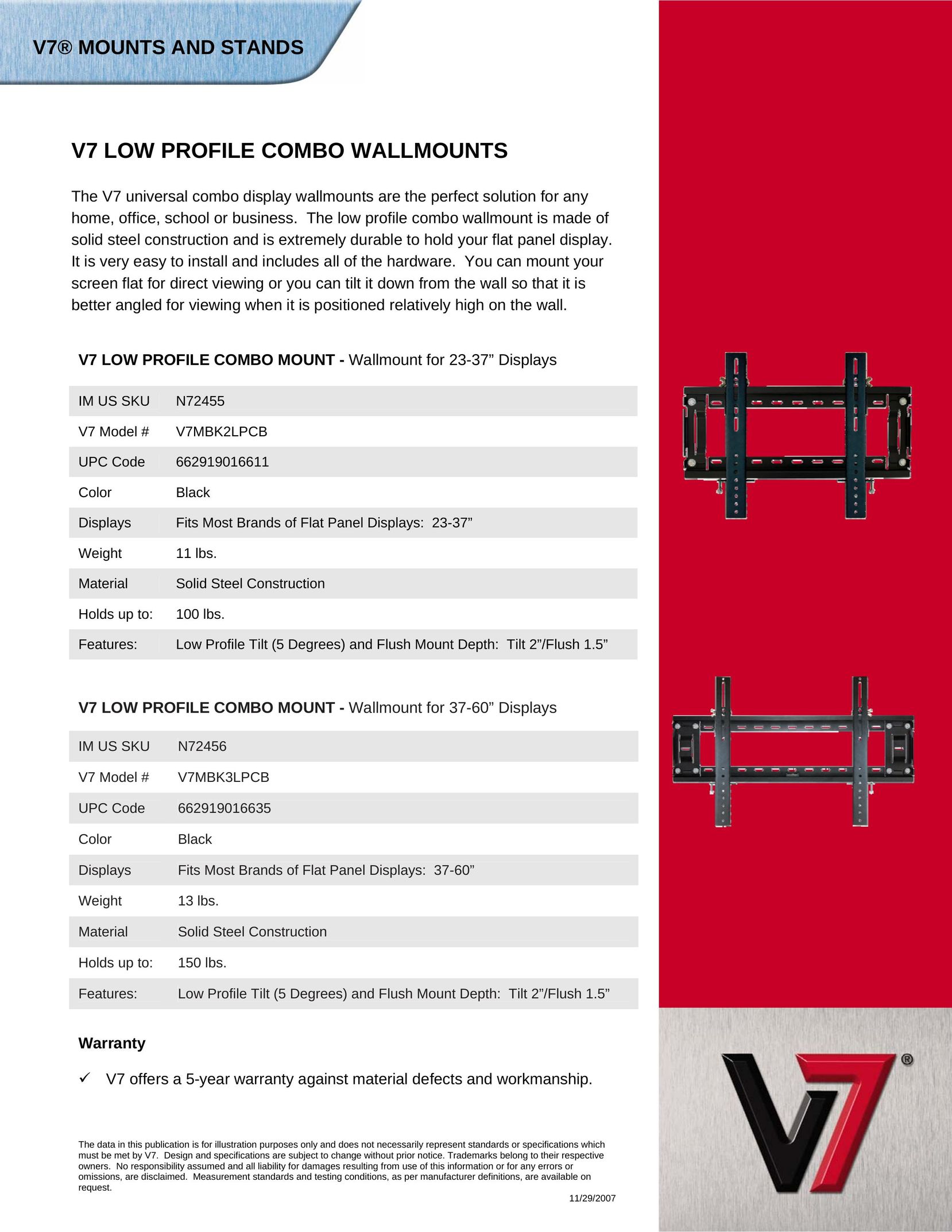 V7 V7MBK3LPCB TV Mount User Manual