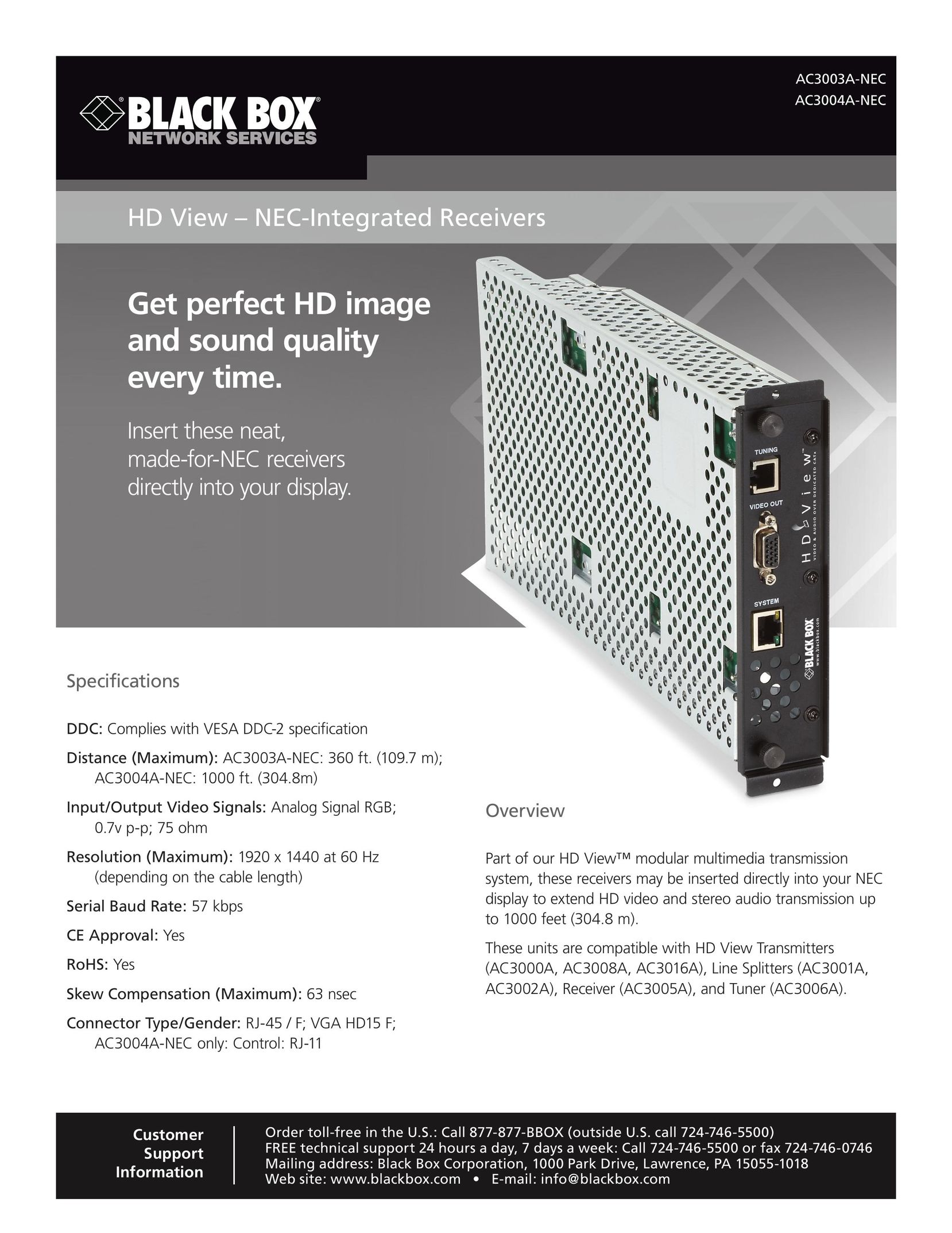 Black Box AC3003A-NEC TV Receiver User Manual