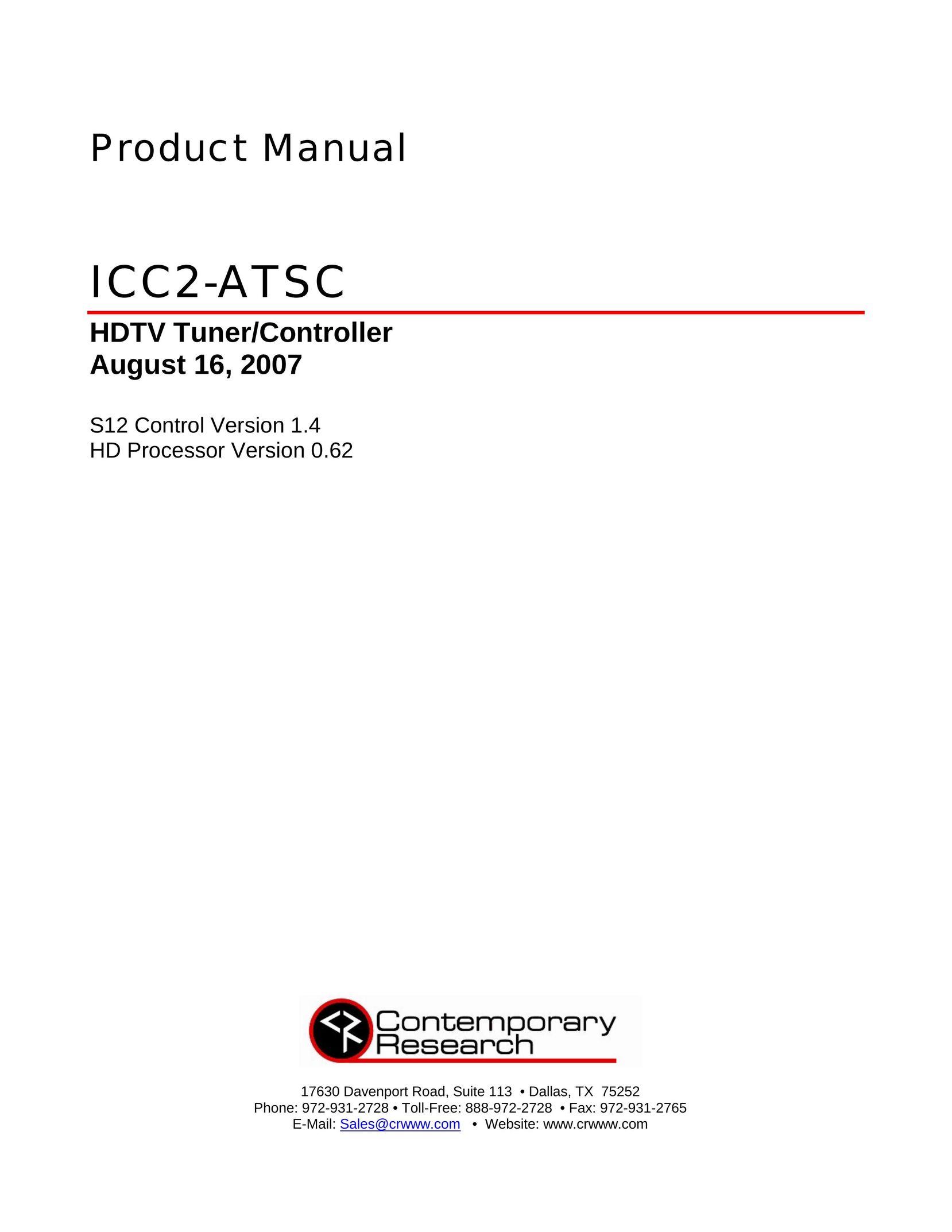 Contemporary Research ICC2-ATSC TV Receiver User Manual