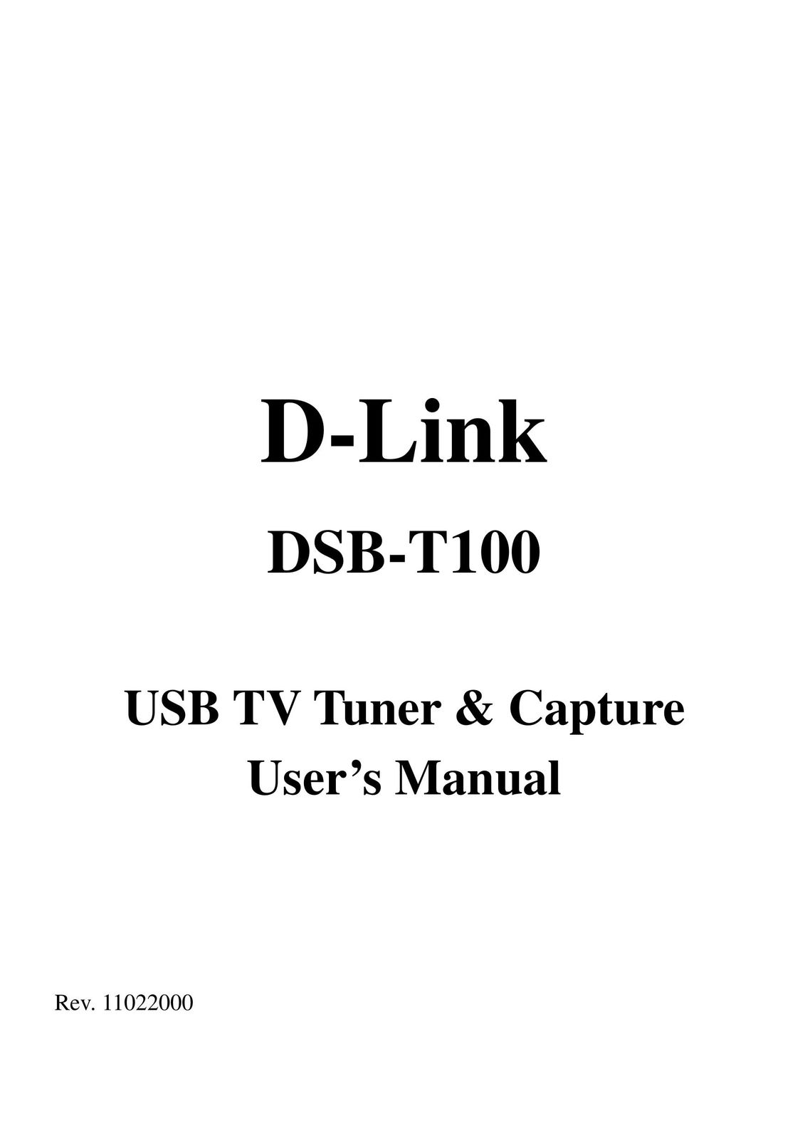 D-Link DSB-T100 TV Receiver User Manual
