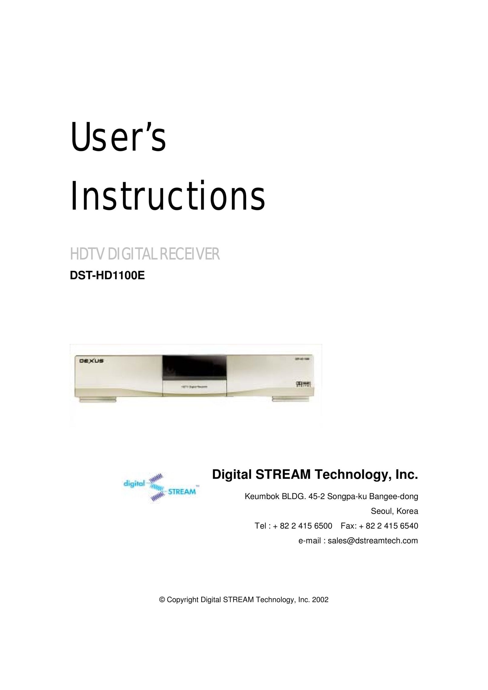 Digital Stream DST-HD1100E TV Receiver User Manual