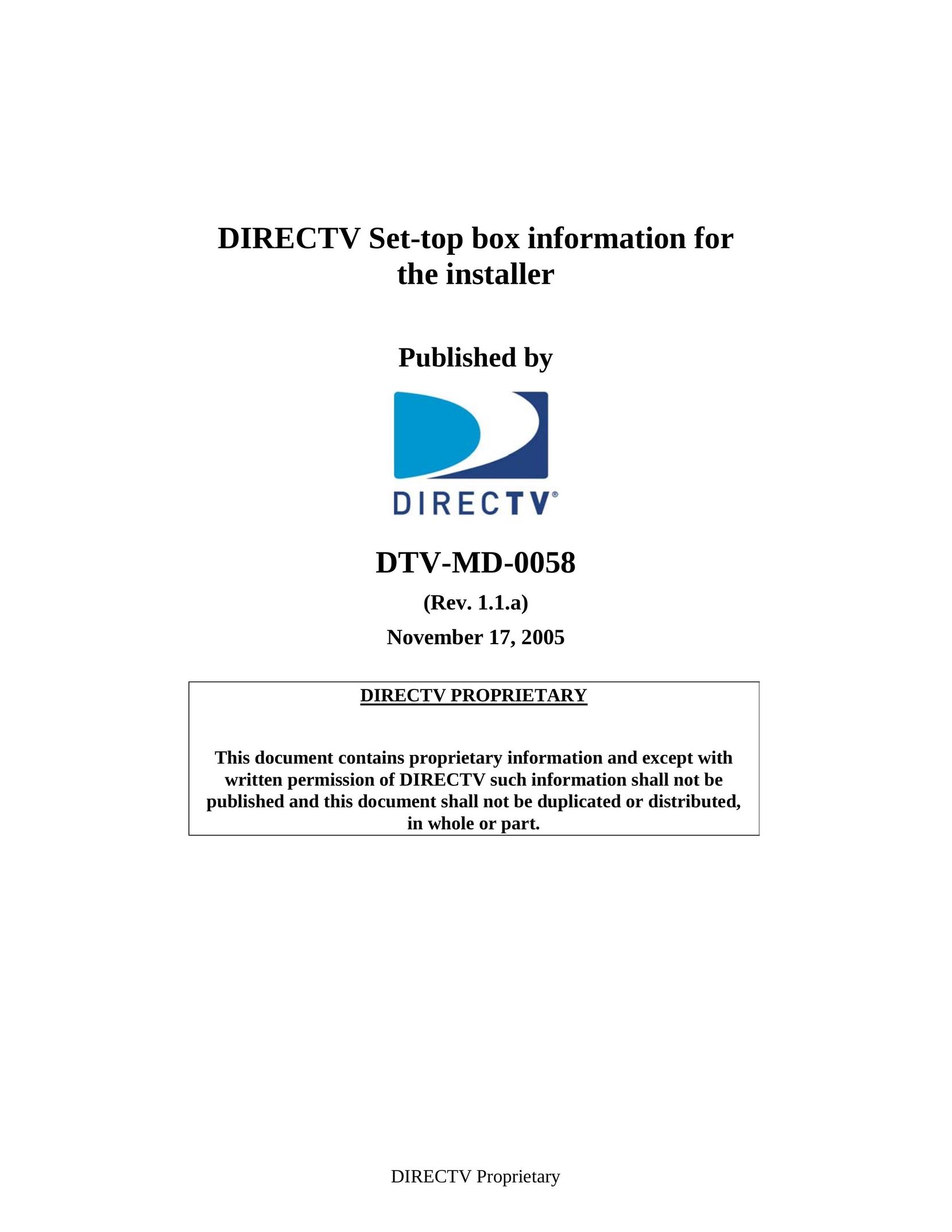 DirecTV DTV-MD0-0058 TV Receiver User Manual