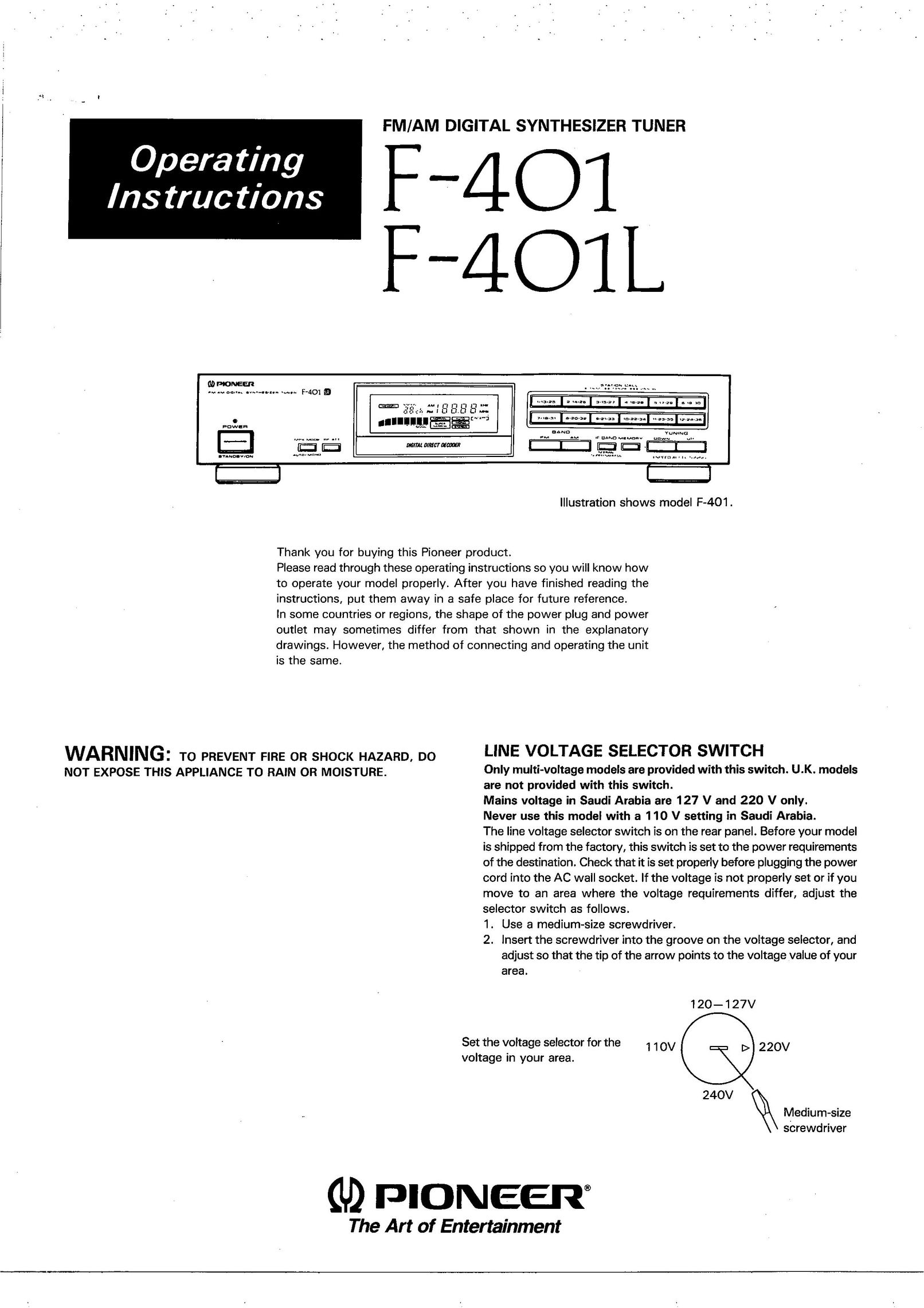 Pioneer F-401 TV Receiver User Manual