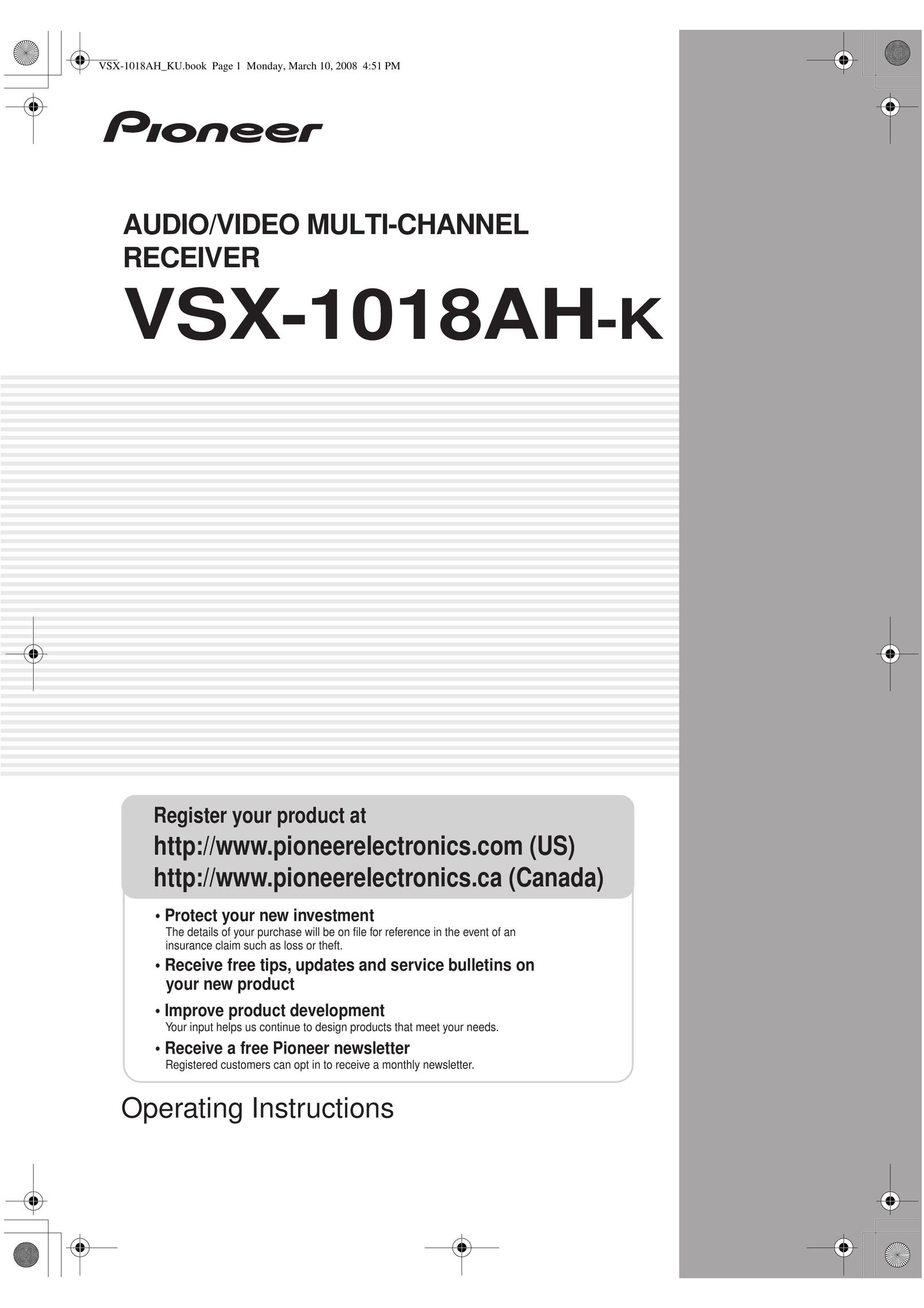 Pioneer VSX-1018AH-K TV Receiver User Manual