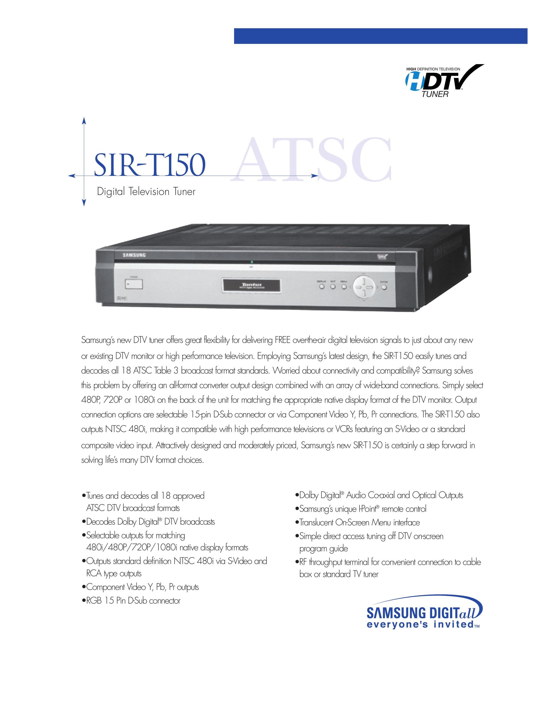 Samsung ATSCSIR-T150 TV Receiver User Manual