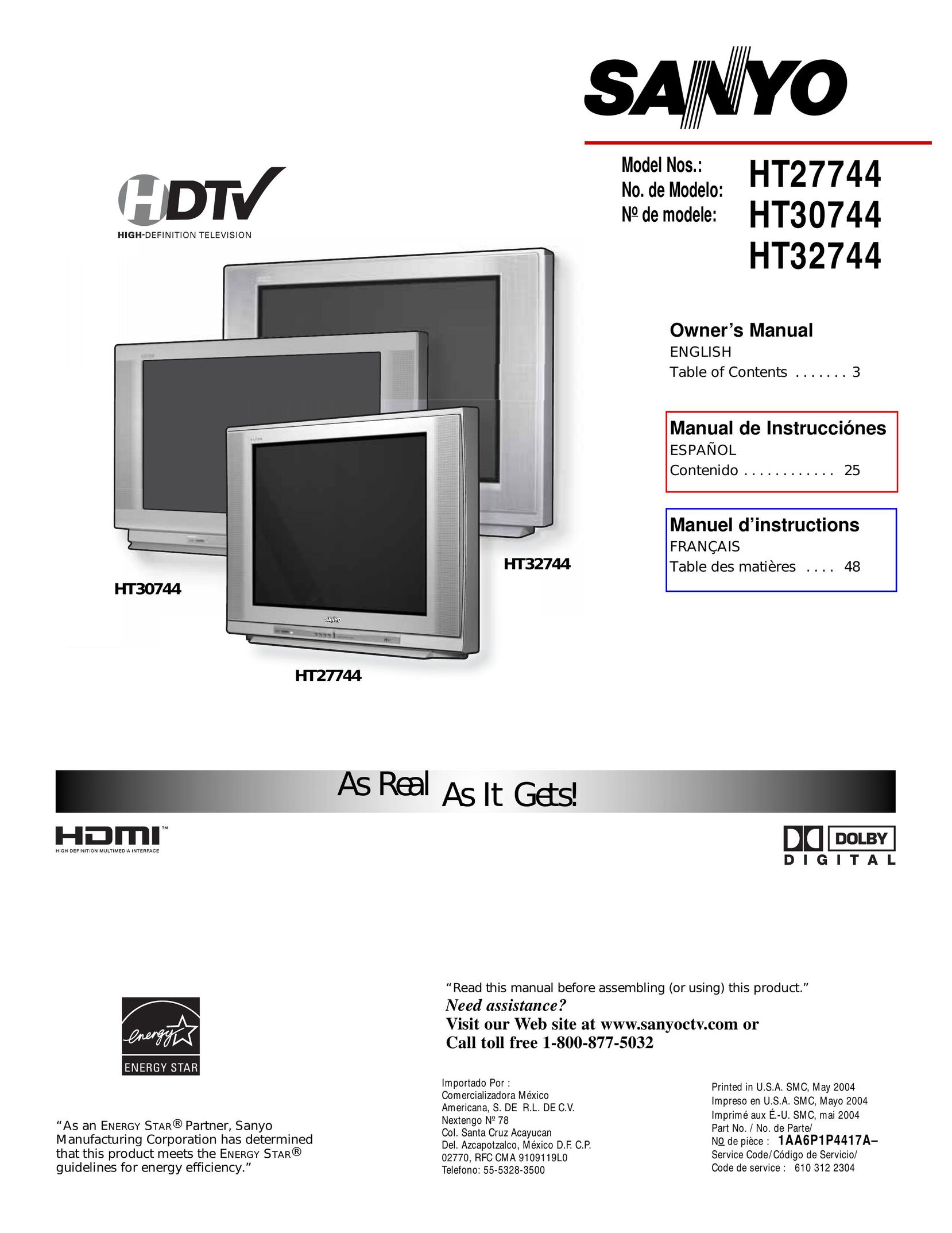 Sanyo HT30744 TV Receiver User Manual