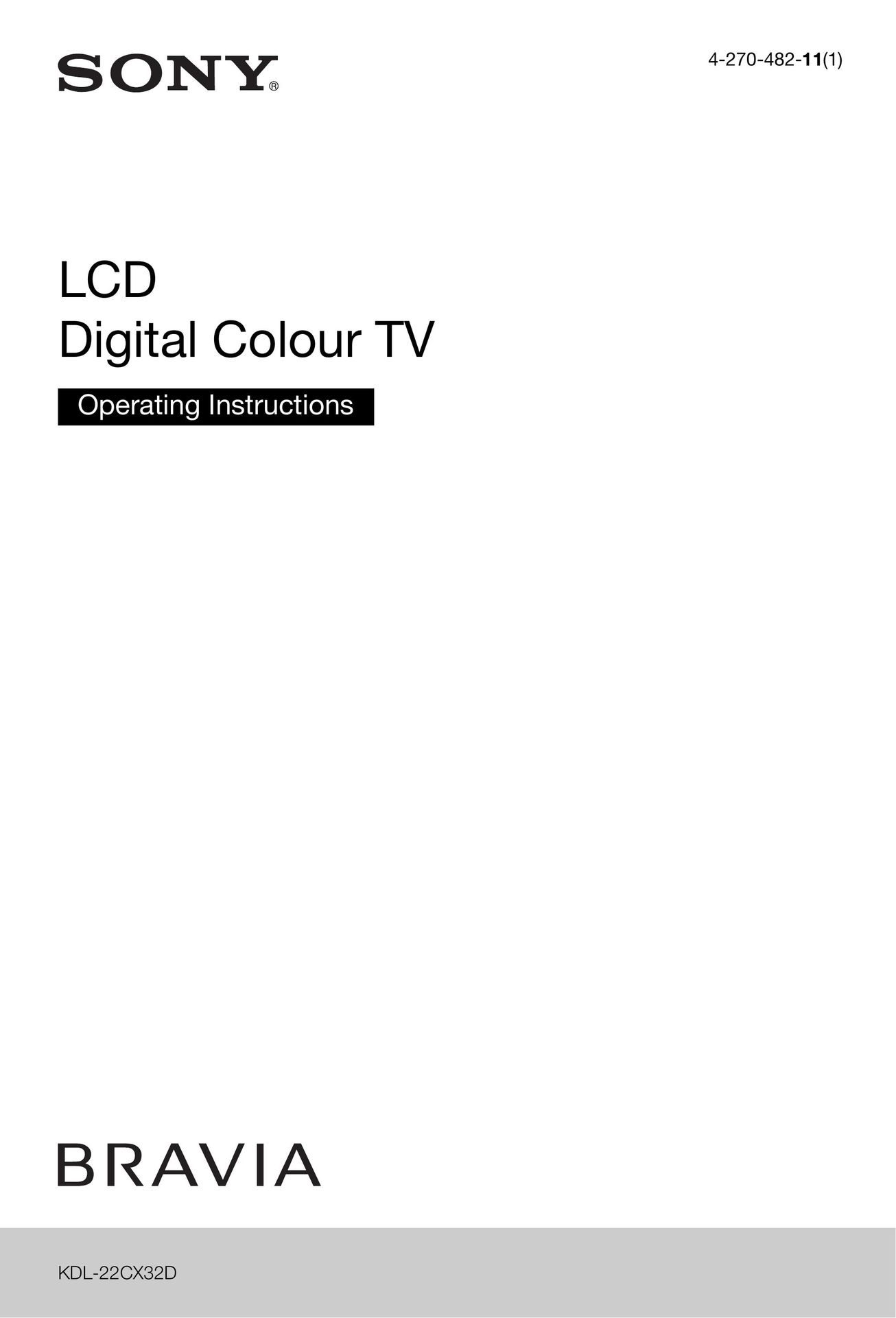 Sony KDL-22CX32D TV Receiver User Manual