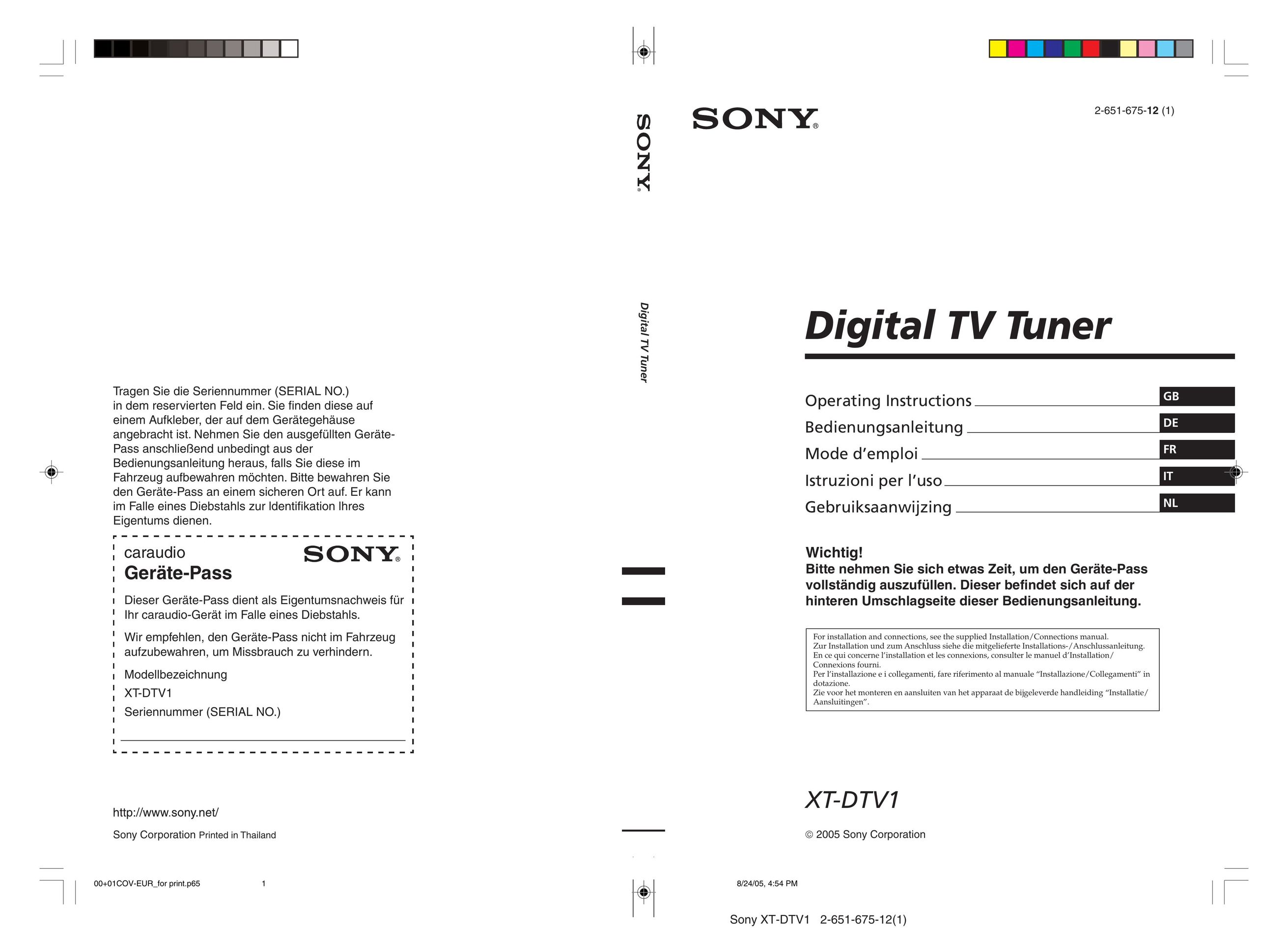 Sony XT-DTV1 TV Receiver User Manual