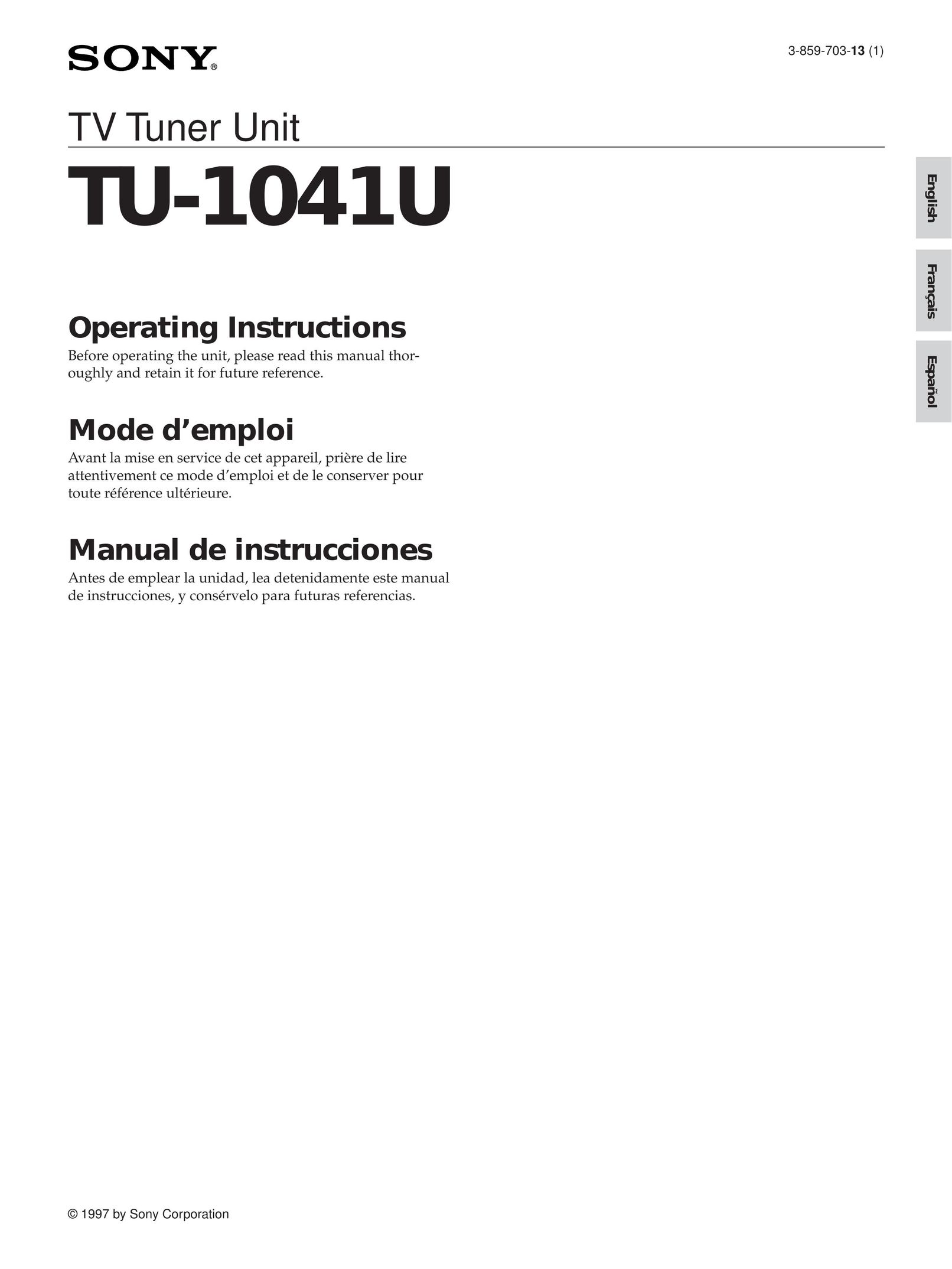 Sony Ericsson TU-1041U TV Receiver User Manual