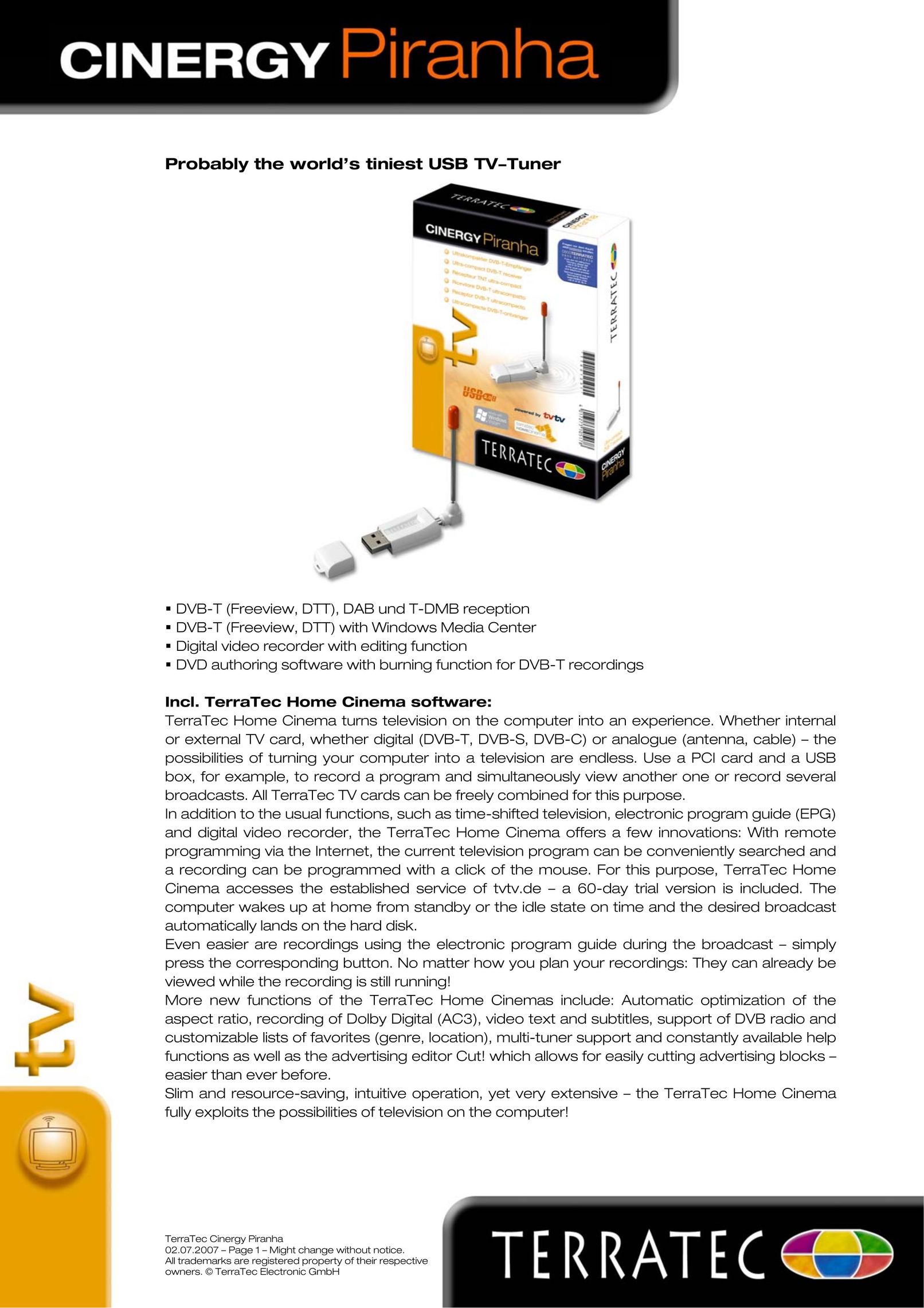 TerraTec USB TV-Tuner TV Receiver User Manual