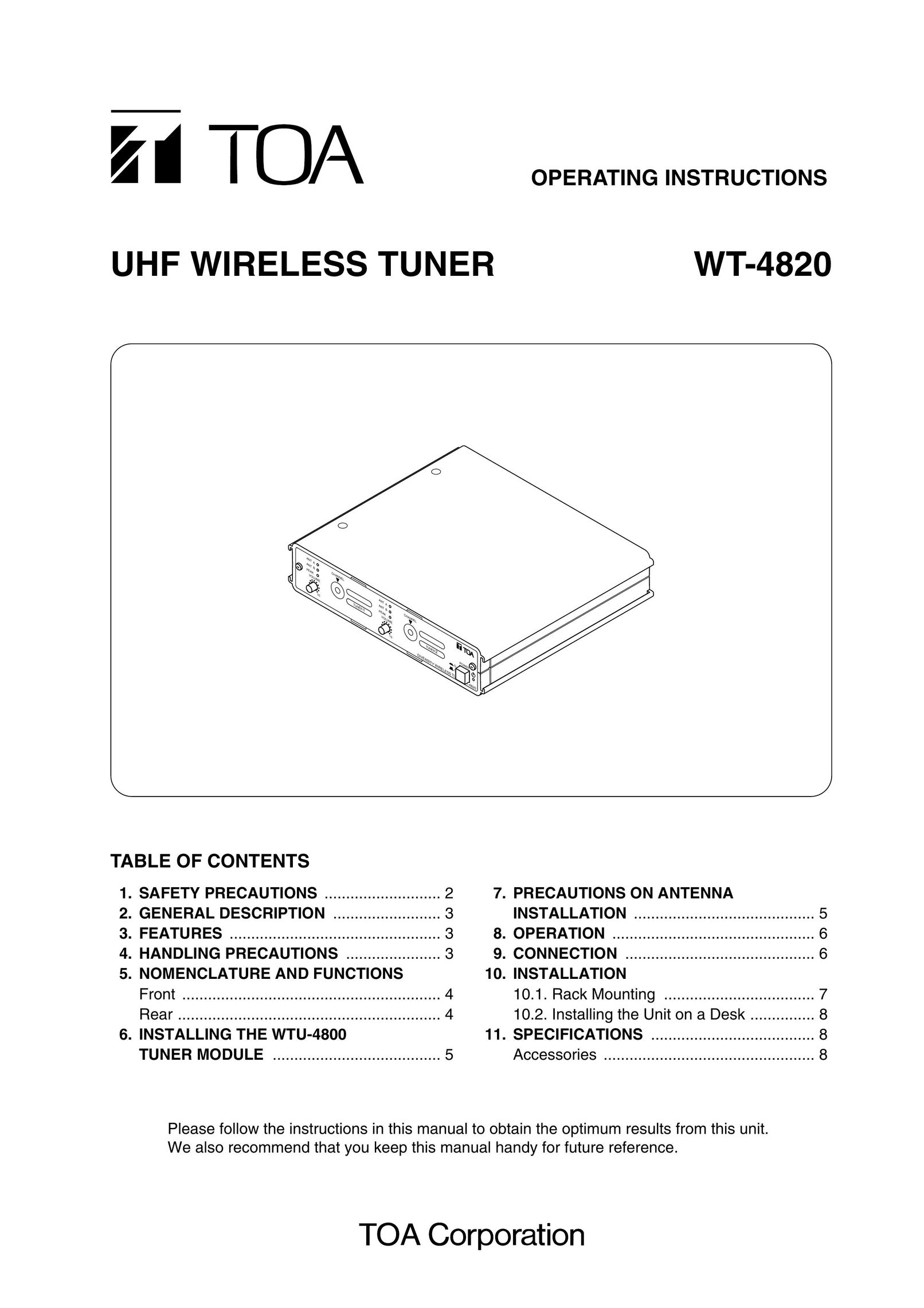 TOA Electronics WT-4820 TV Receiver User Manual