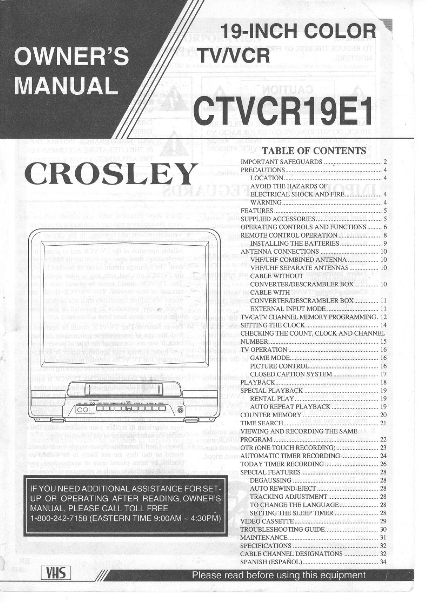 Crosley CTVCR19E1 TV VCR Combo User Manual