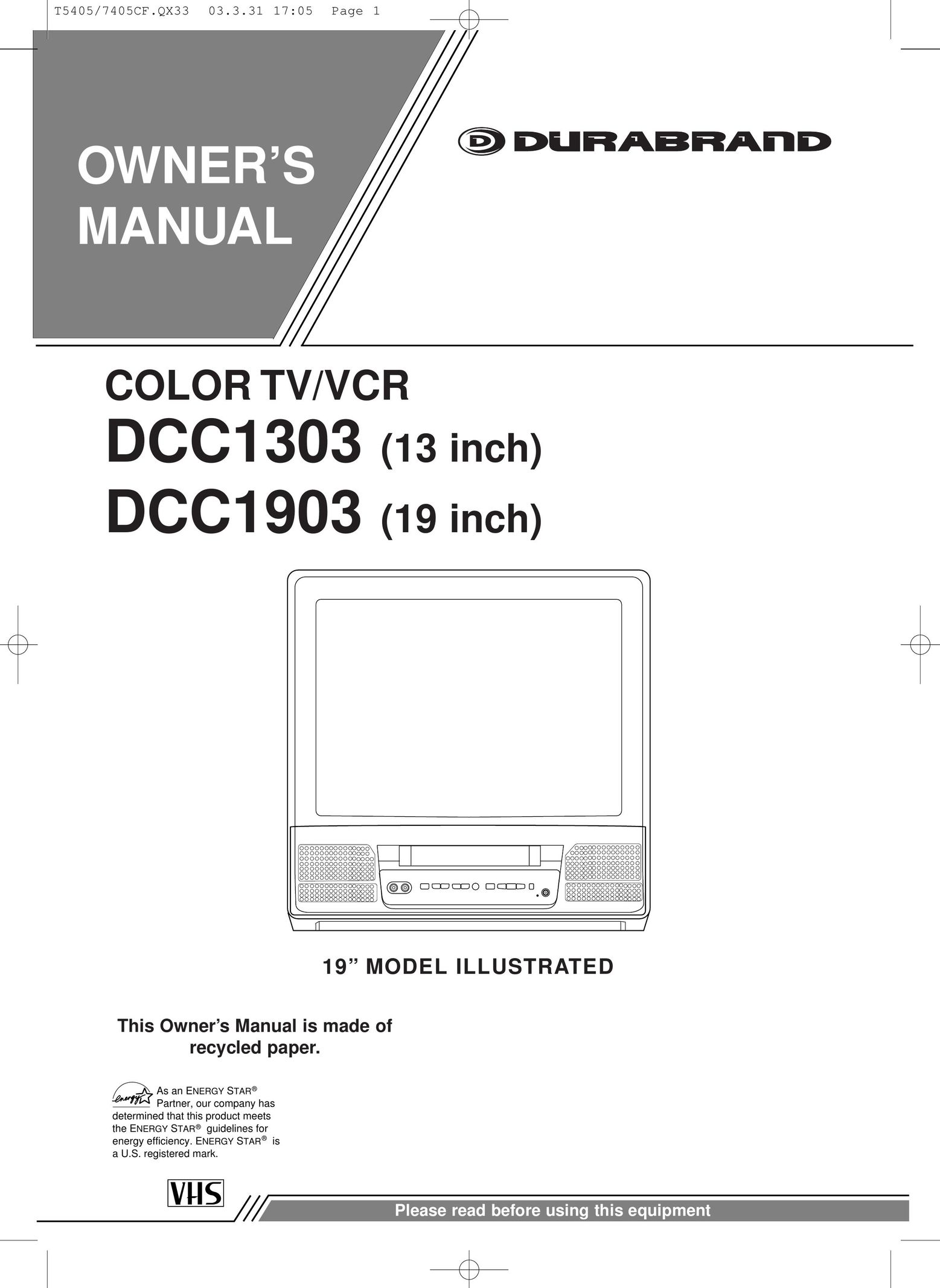Durabrand DCC1303 TV VCR Combo User Manual