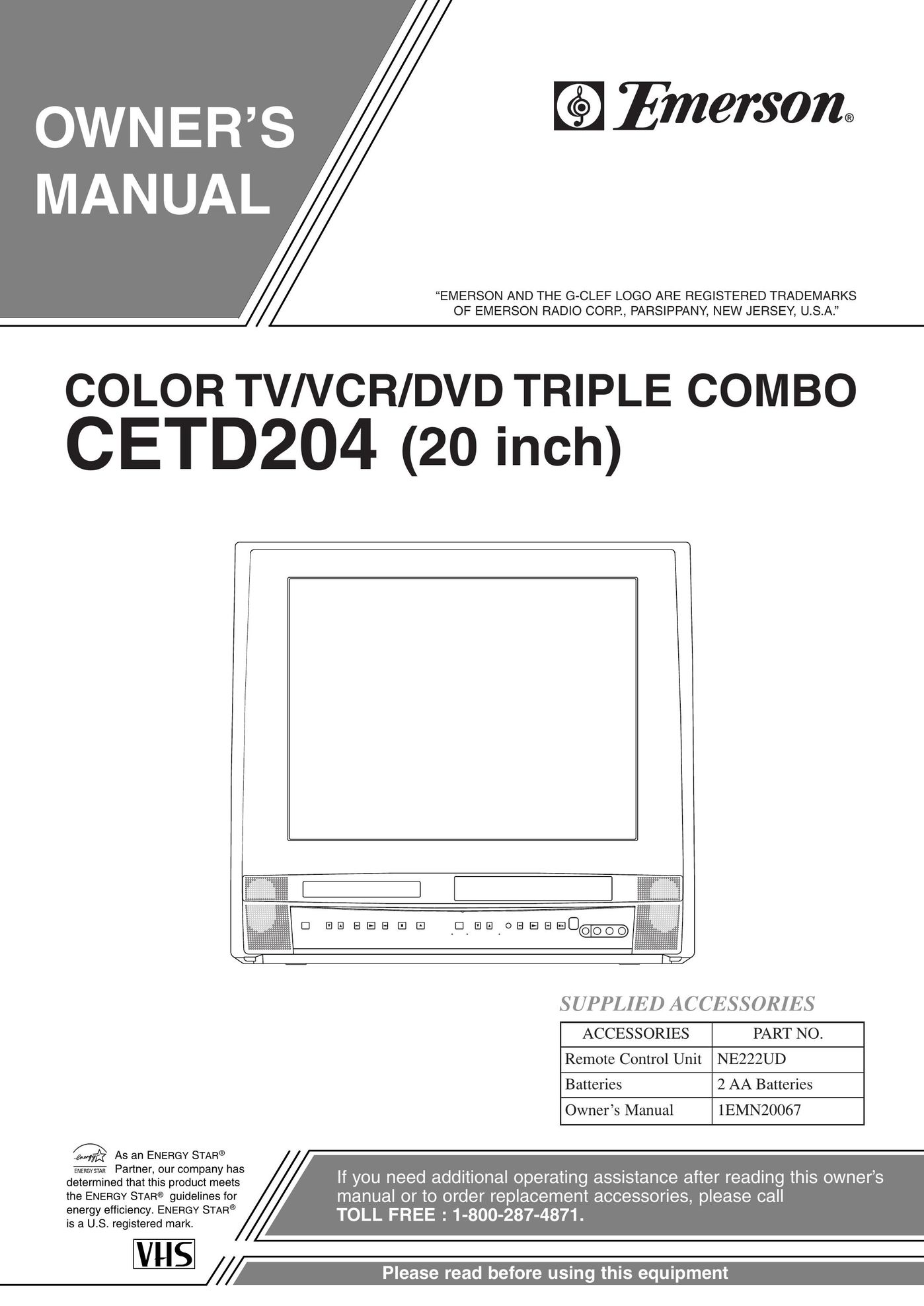 Emerson CETD204 TV VCR Combo User Manual