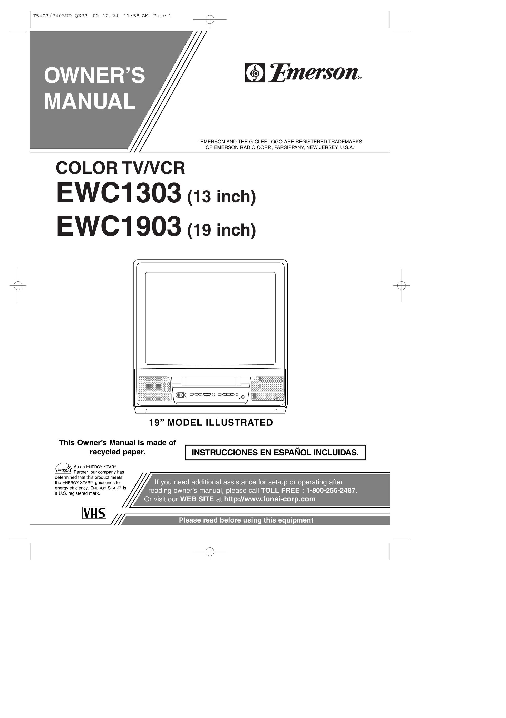 Emerson EWC1903 TV VCR Combo User Manual