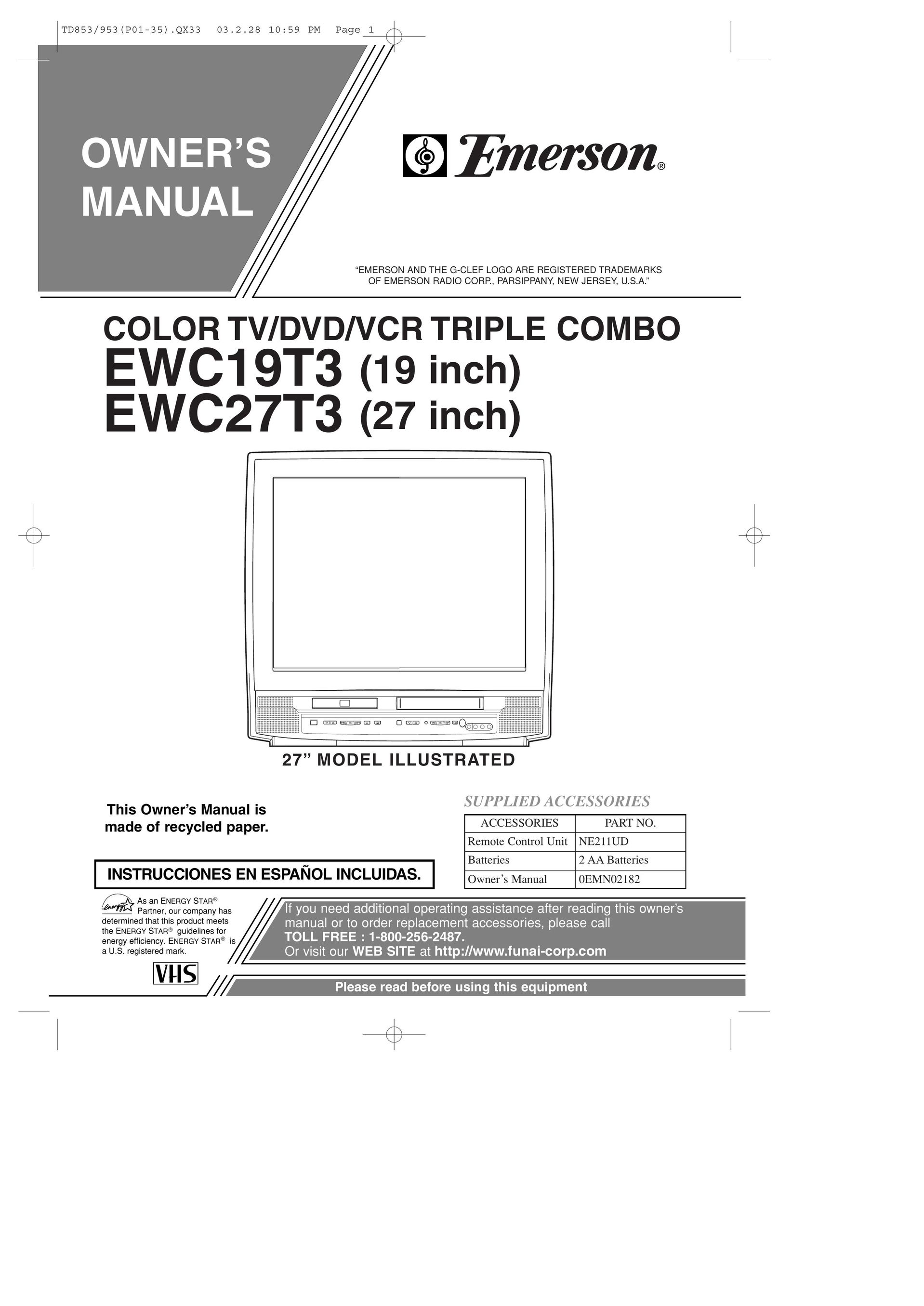 Emerson EWC19T3 TV VCR Combo User Manual