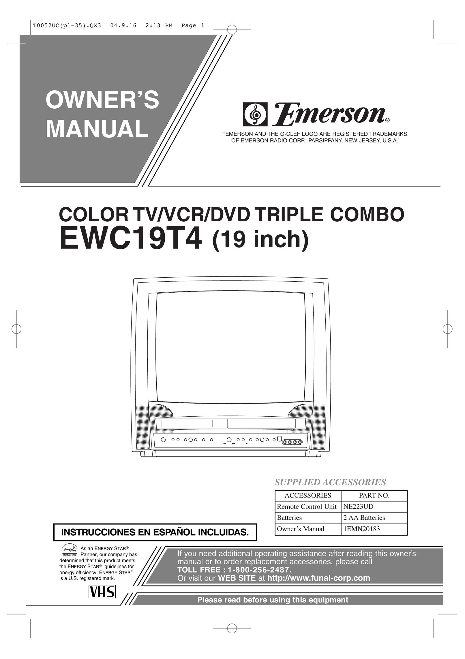 Emerson EWC19T4 TV VCR Combo User Manual