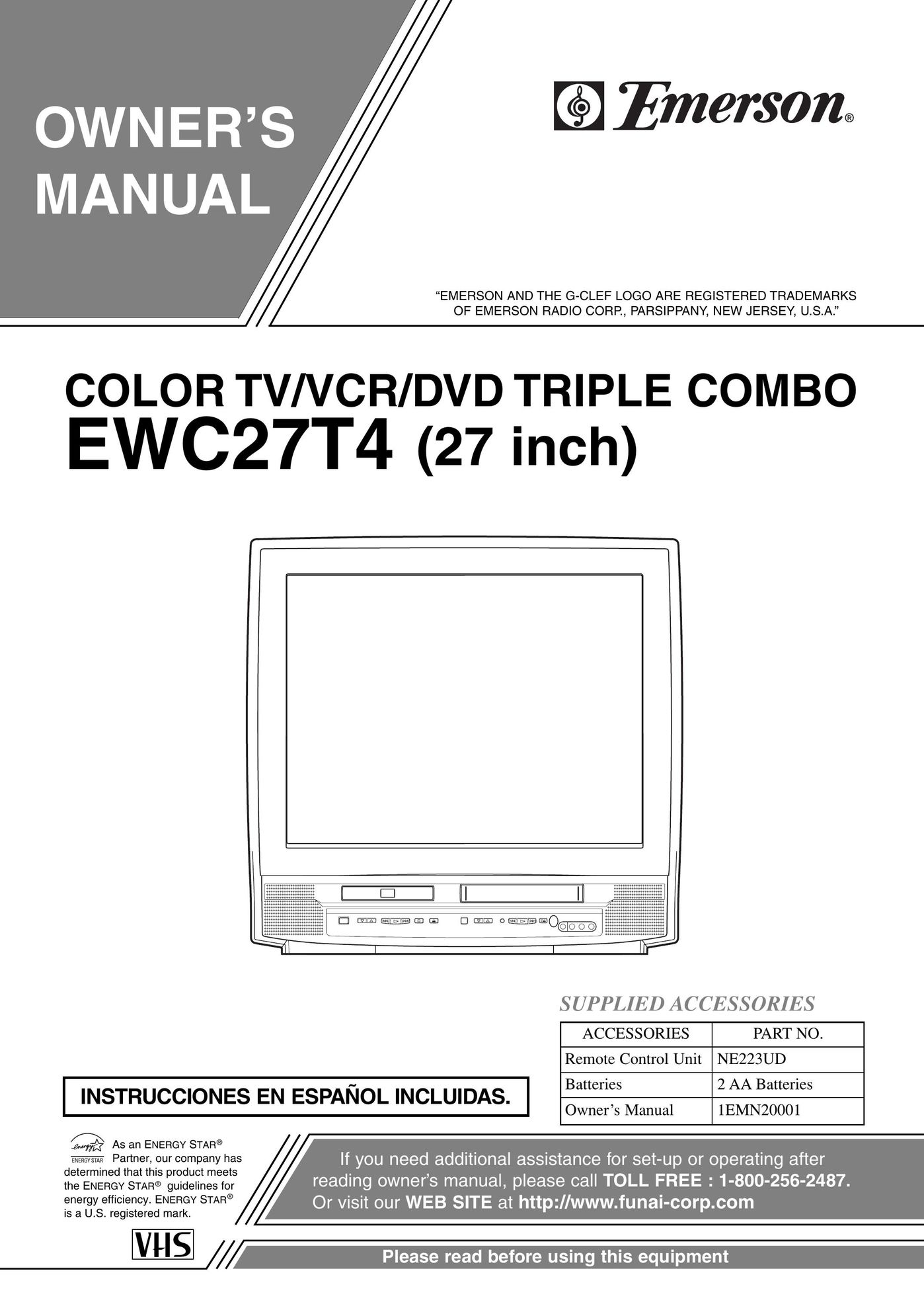 Emerson EWC27T4 TV VCR Combo User Manual