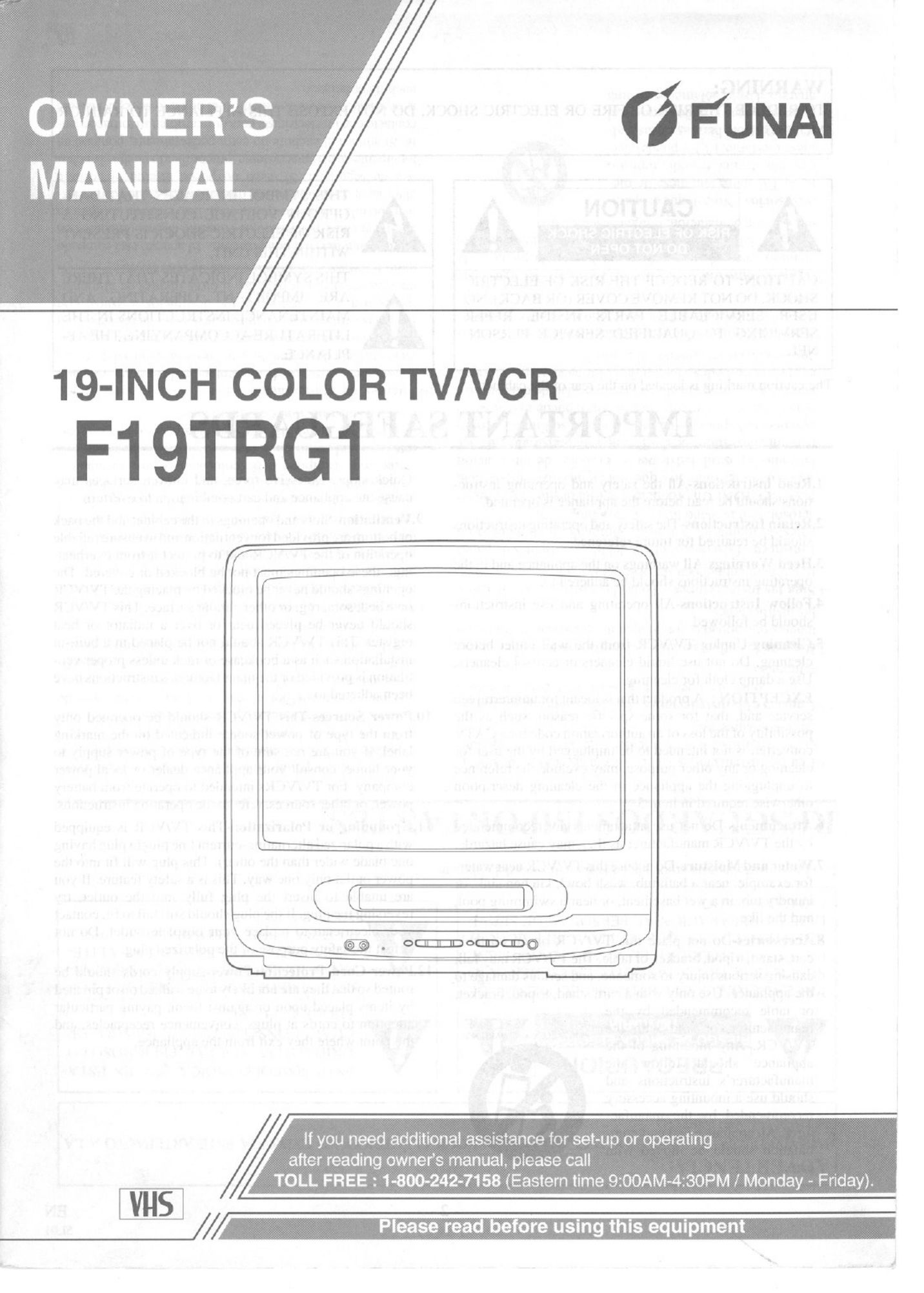 FUNAI F19TRG1 TV VCR Combo User Manual