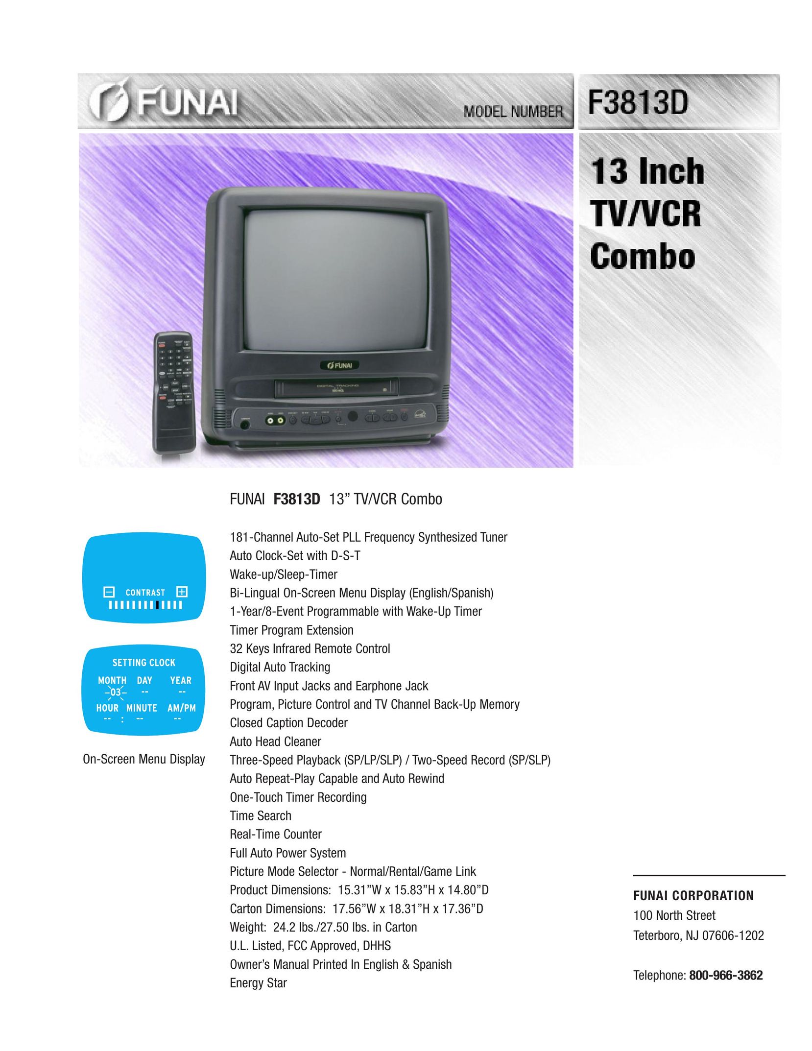 FUNAI F3813D TV VCR Combo User Manual