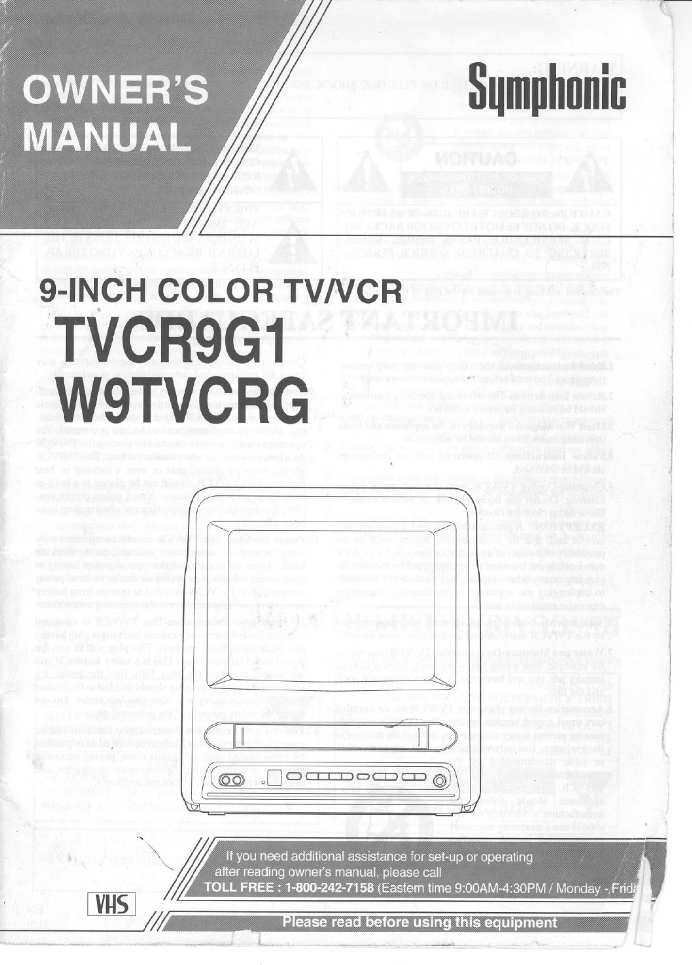 FUNAI TVCR9G1 TV VCR Combo User Manual