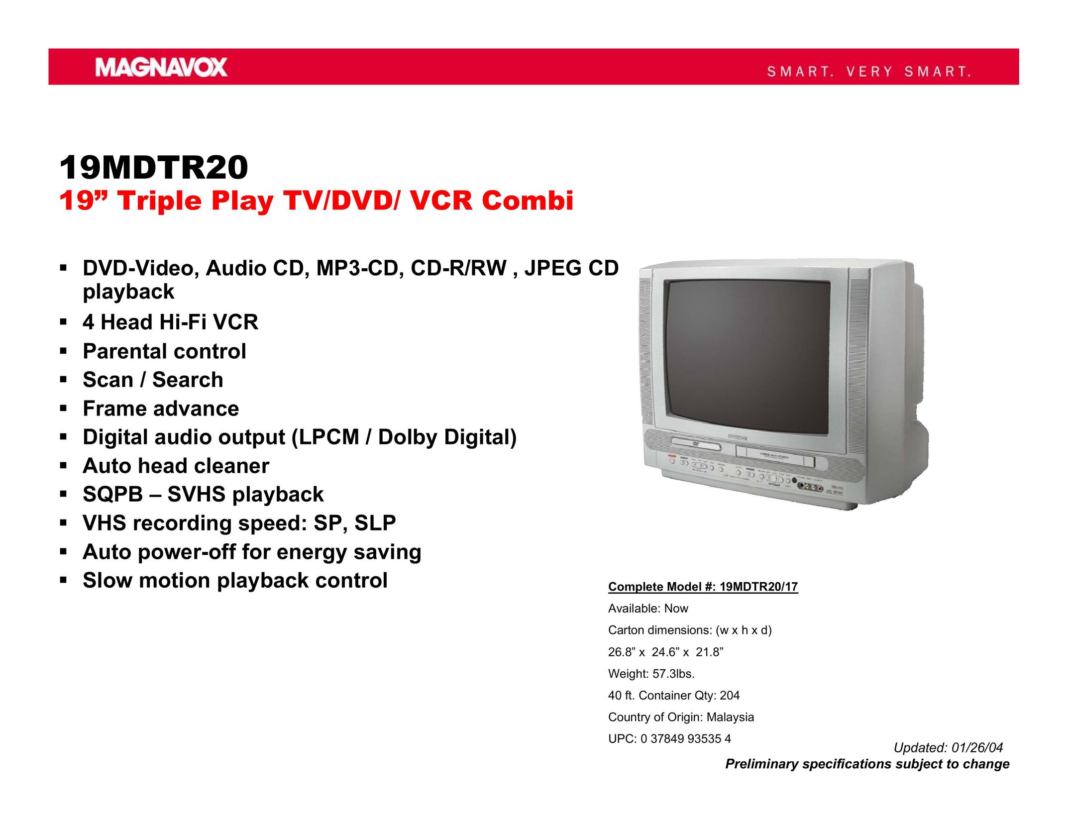 Magnavox 19MDTR17 TV VCR Combo User Manual