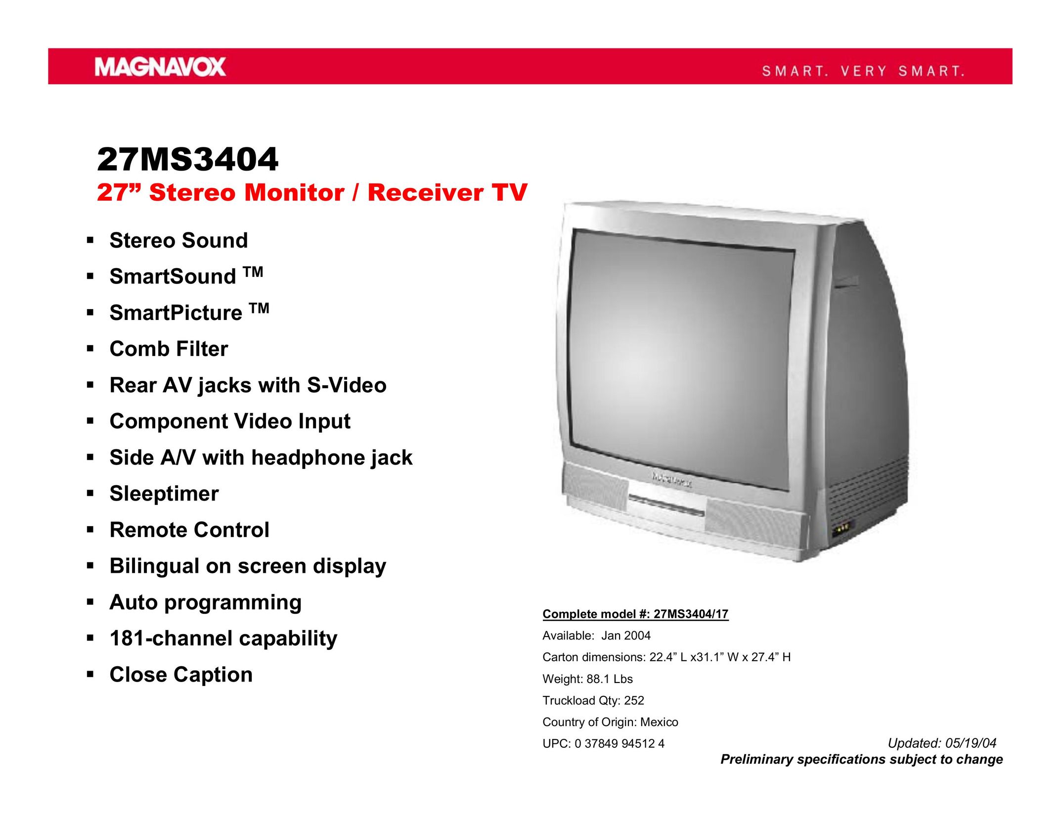 Magnavox 27ms3404/17 TV VCR Combo User Manual