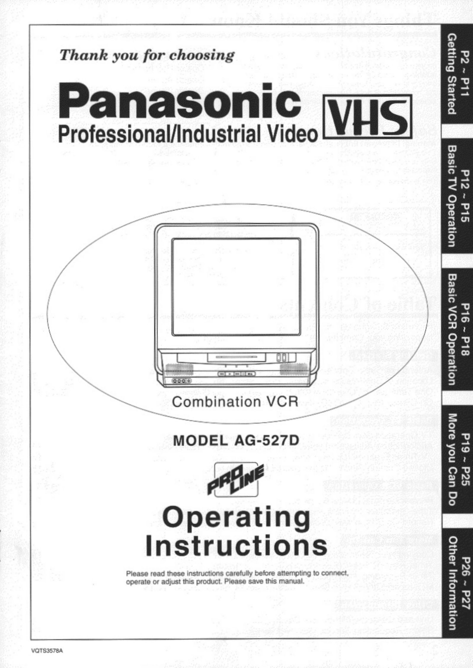 Panasonic AG-527D TV VCR Combo User Manual