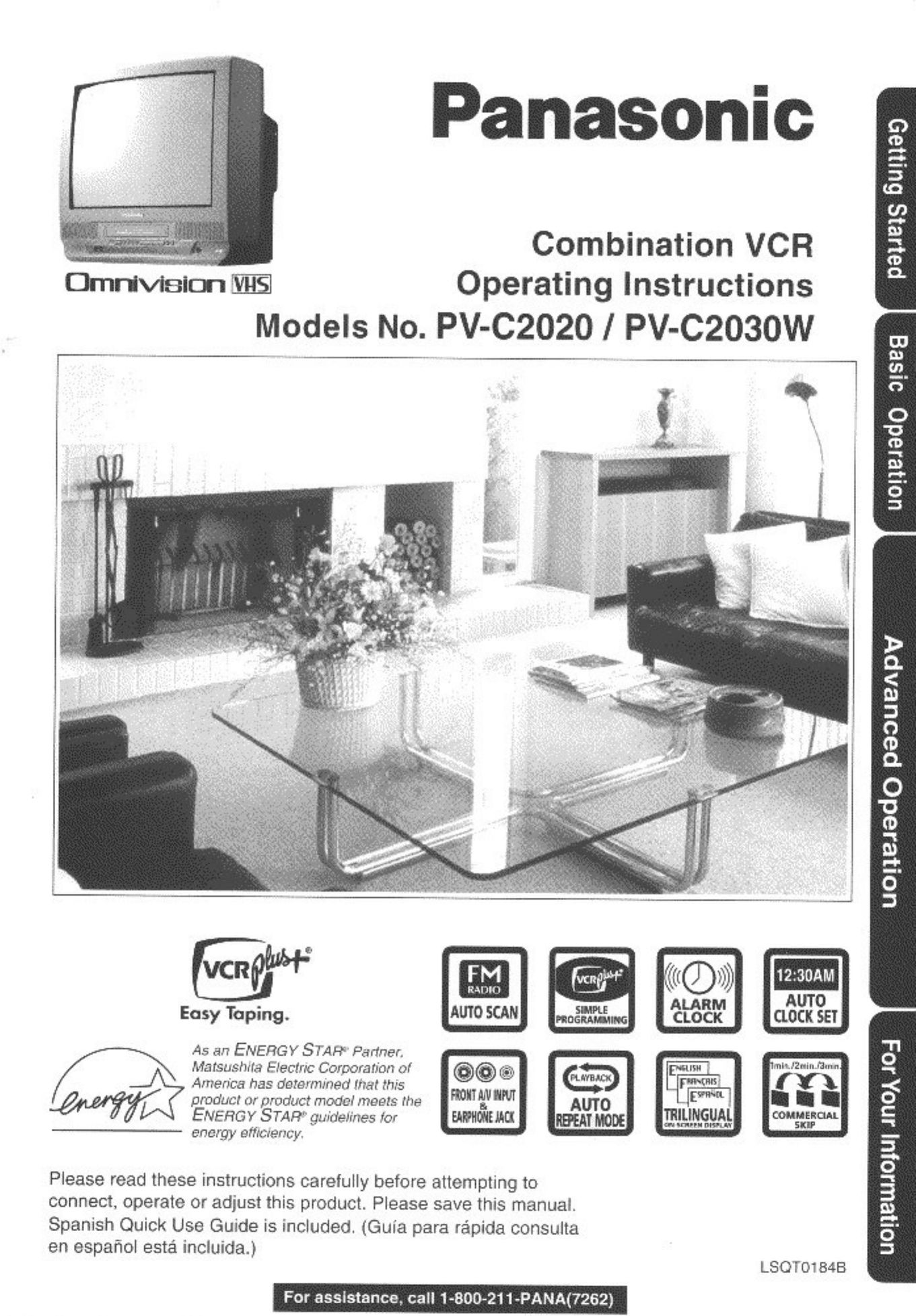 Panasonic PV C2020 TV VCR Combo User Manual