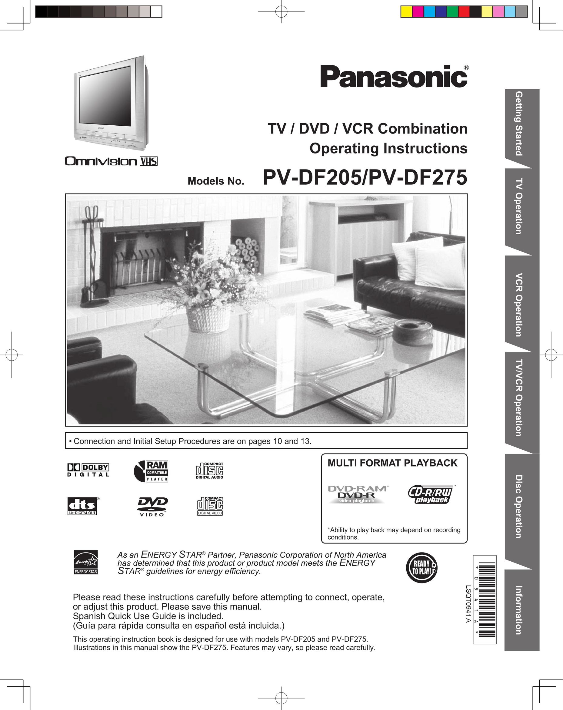 Panasonic PV-DF275 TV VCR Combo User Manual