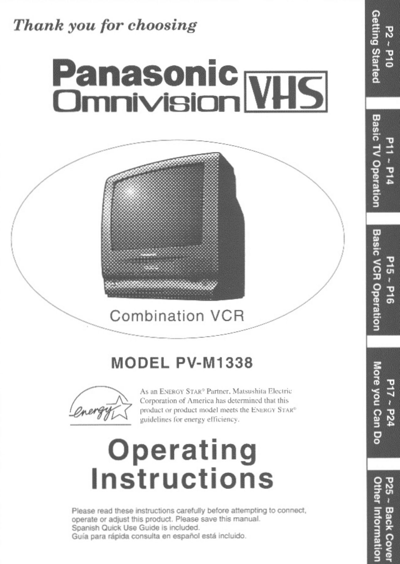 Panasonic PV-M1338 TV VCR Combo User Manual