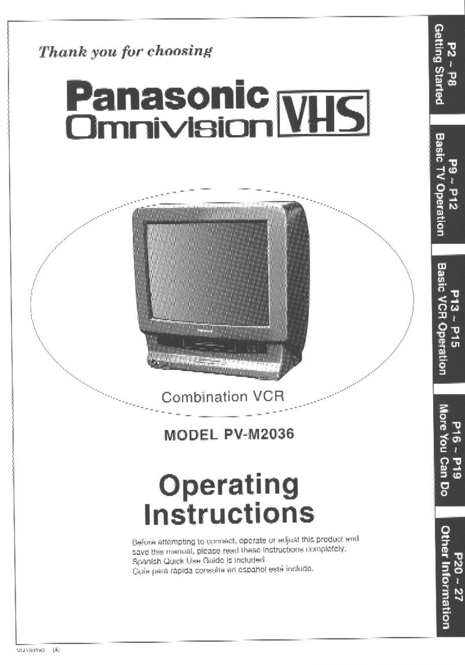 Panasonic PV-M2036 TV VCR Combo User Manual