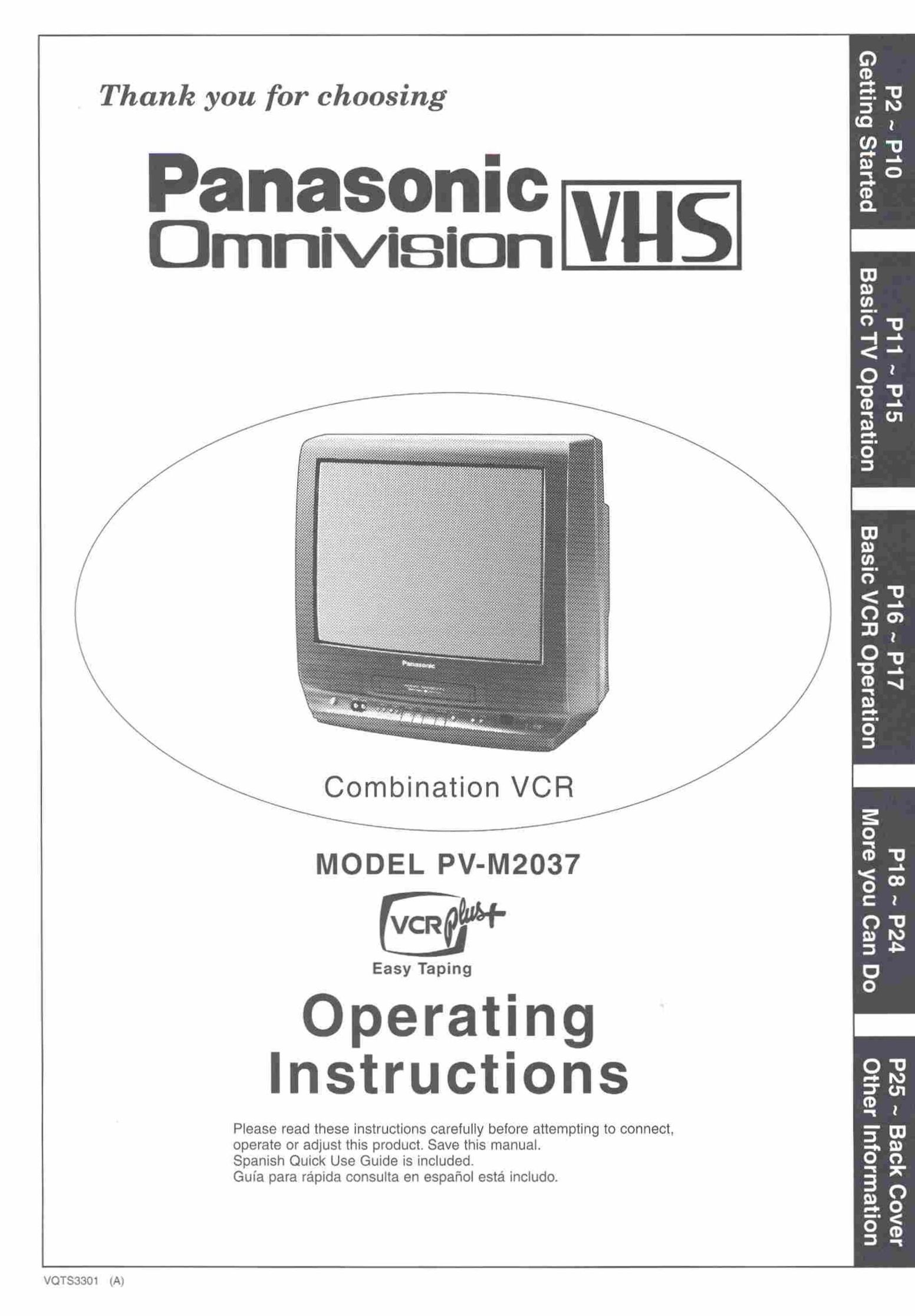 Panasonic PV-M2037 TV VCR Combo User Manual