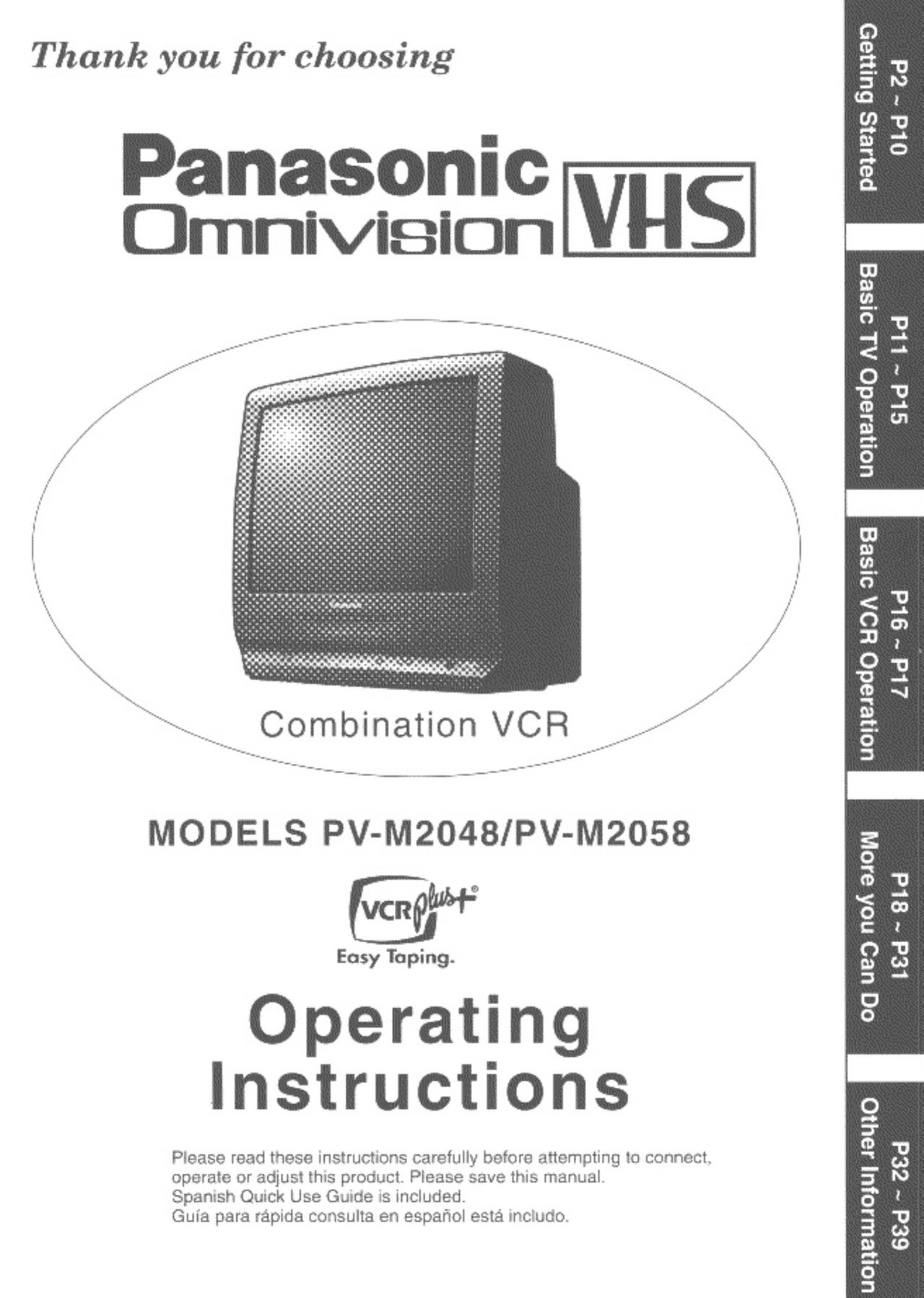 Panasonic PV-M2058 TV VCR Combo User Manual