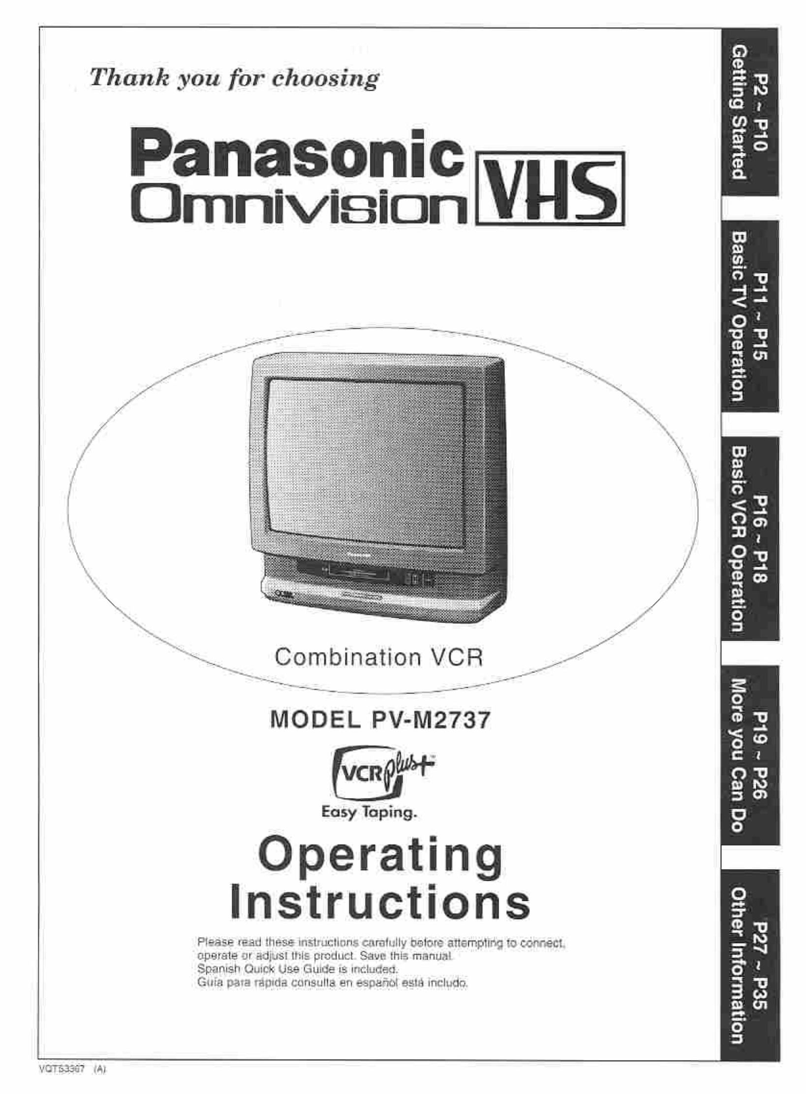 Panasonic PV-M2737 TV VCR Combo User Manual