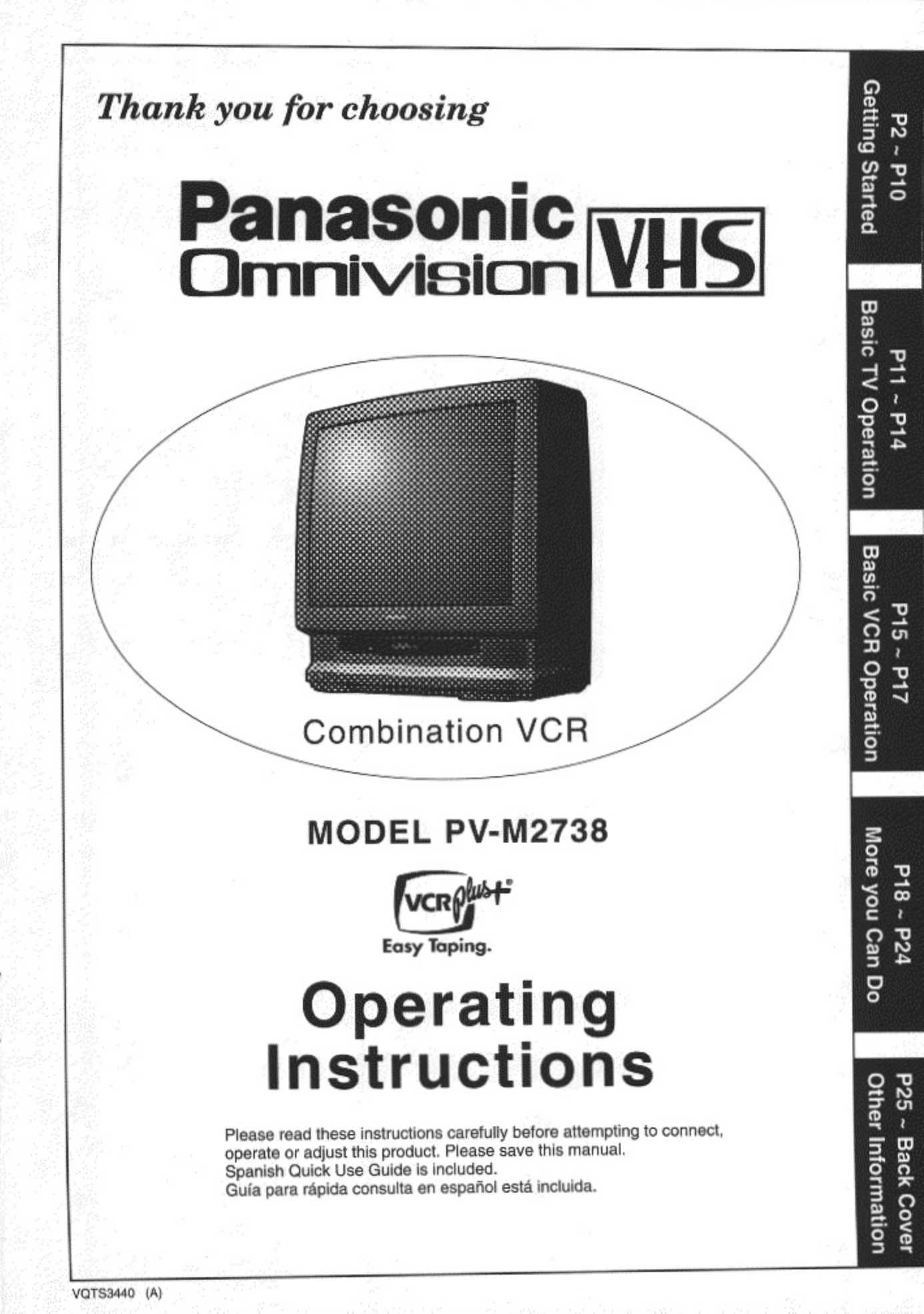 Panasonic PV-M2738 TV VCR Combo User Manual
