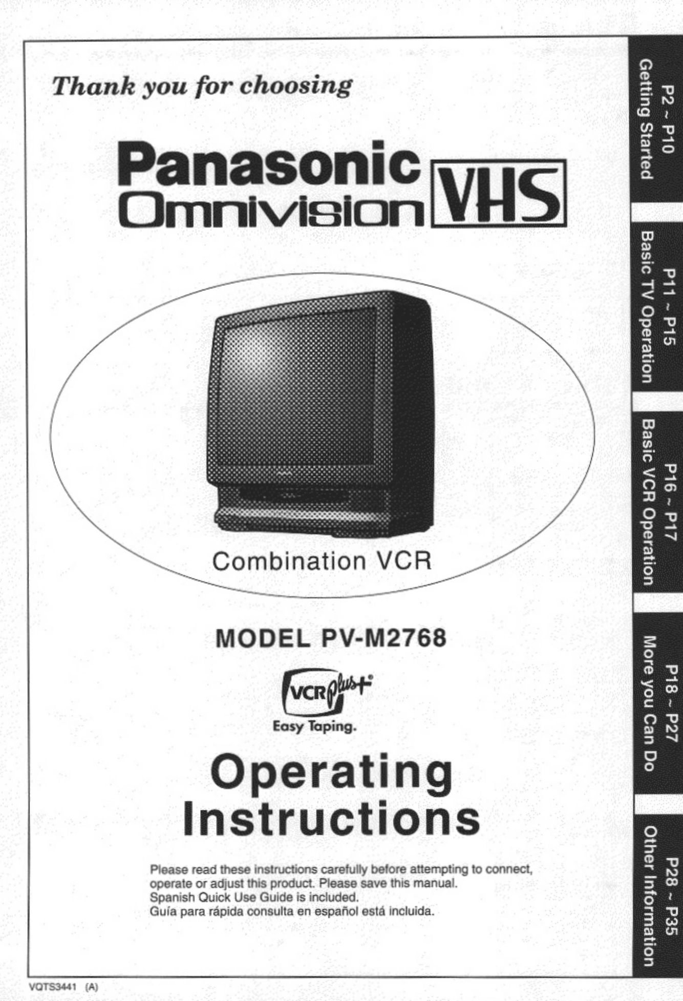 Panasonic PV-M2768 TV VCR Combo User Manual