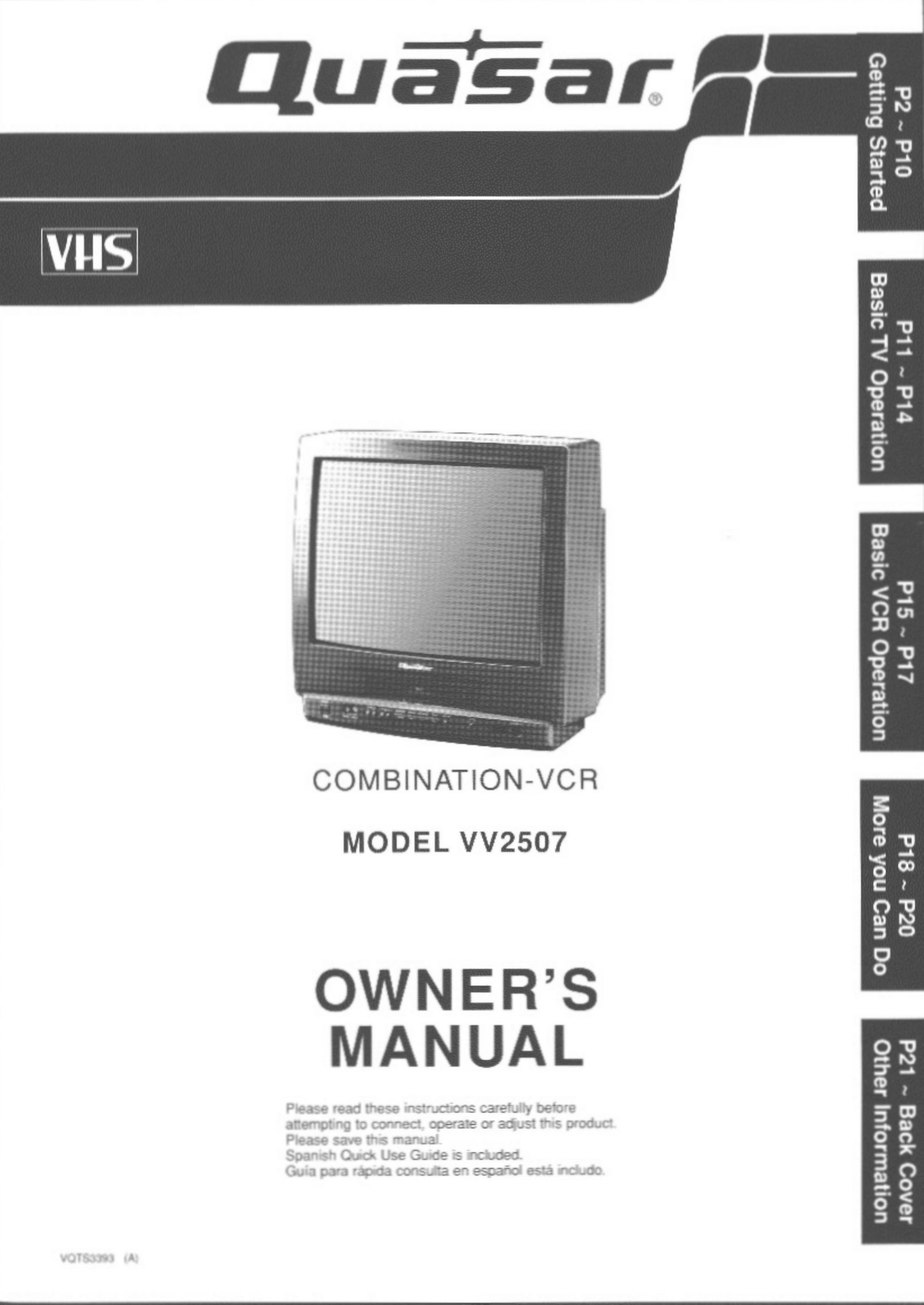 Quasar VV2507 TV VCR Combo User Manual