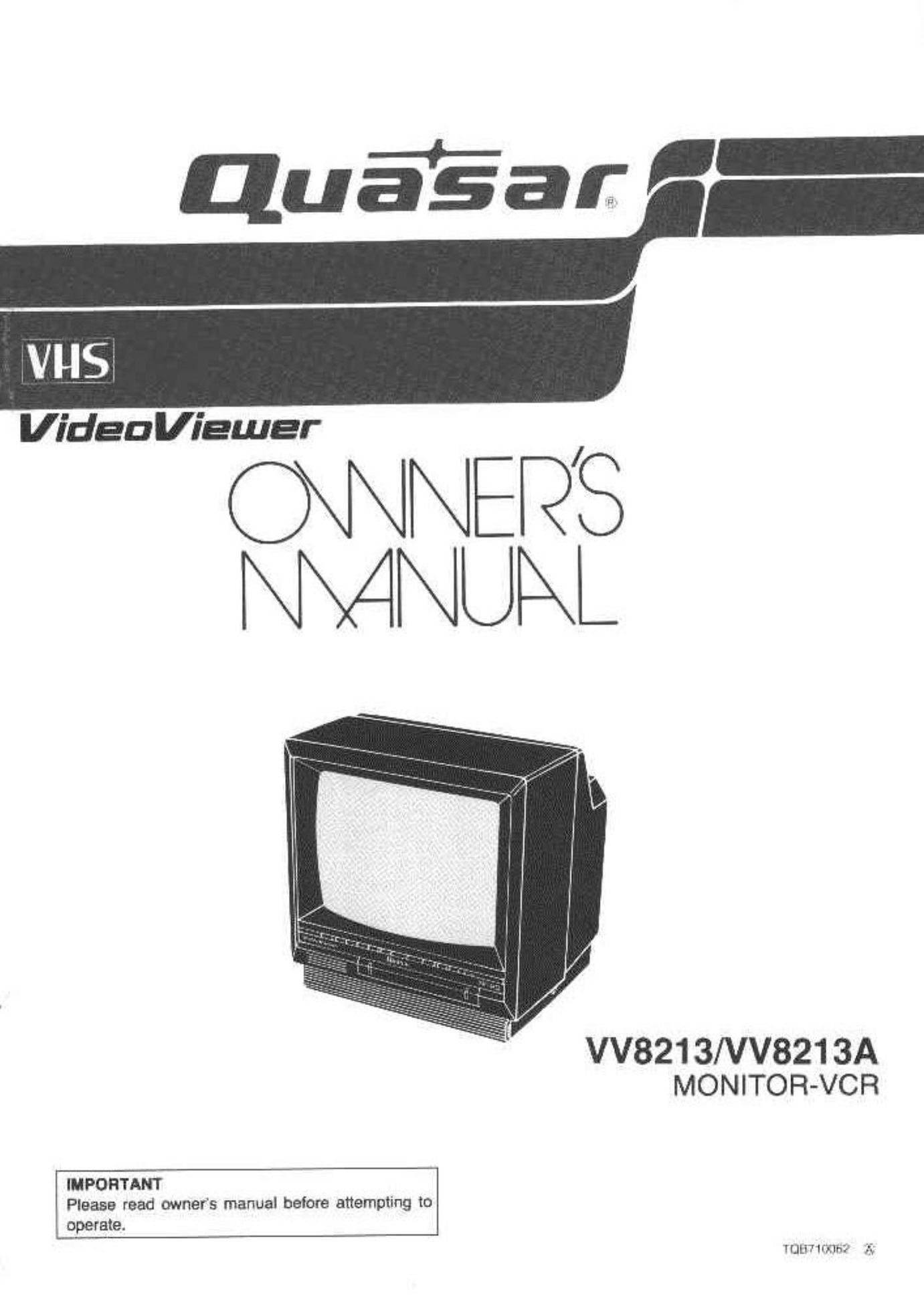 Quasar VV8213 TV VCR Combo User Manual
