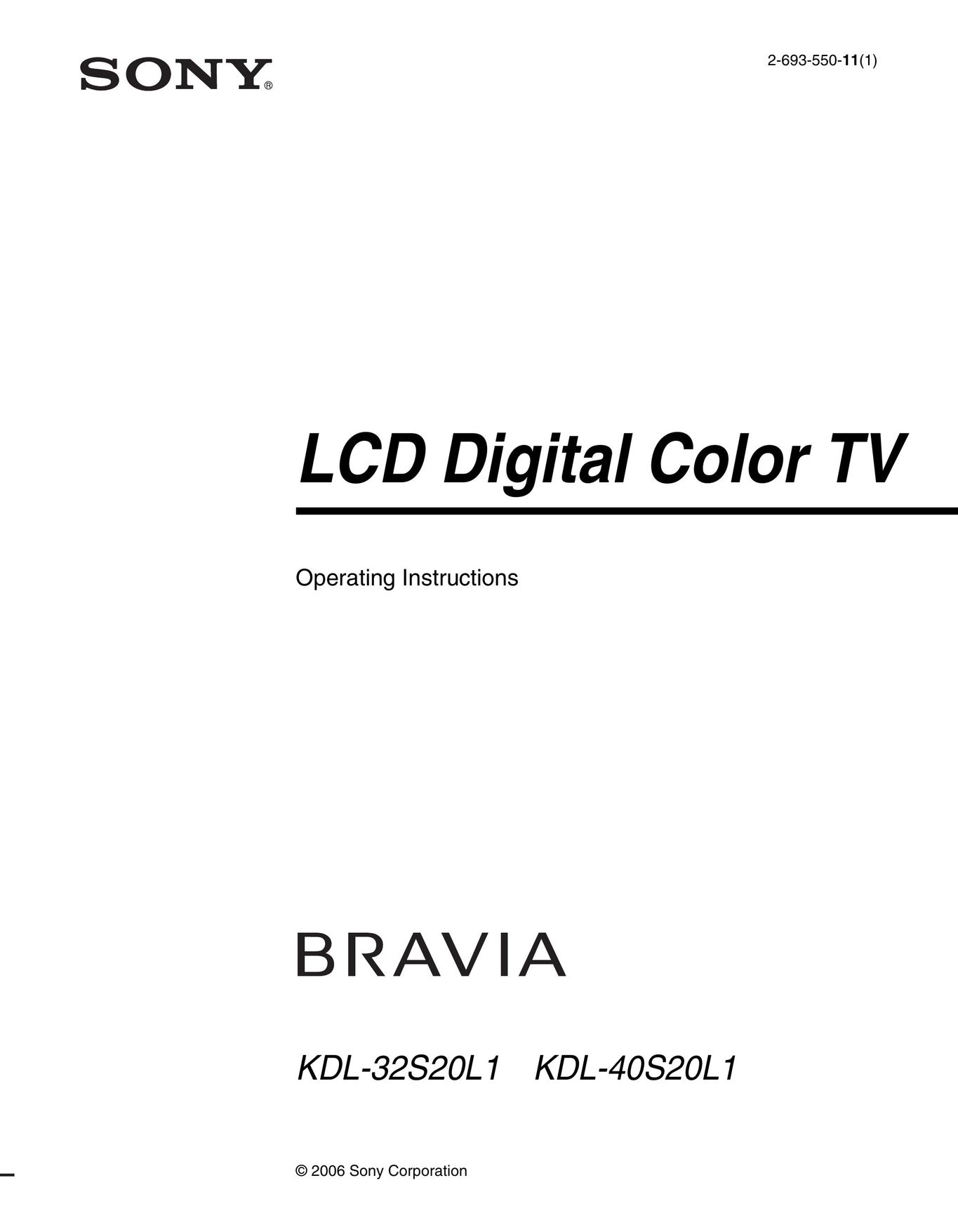 Sony KDL-32S20L1 TV VCR Combo User Manual