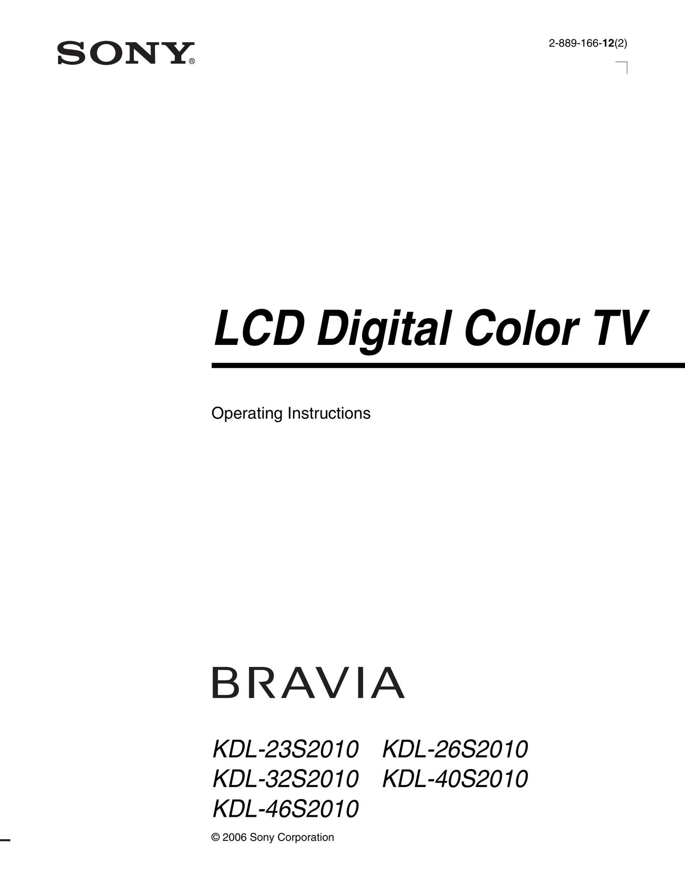Sony KDL-40S2010 TV VCR Combo User Manual