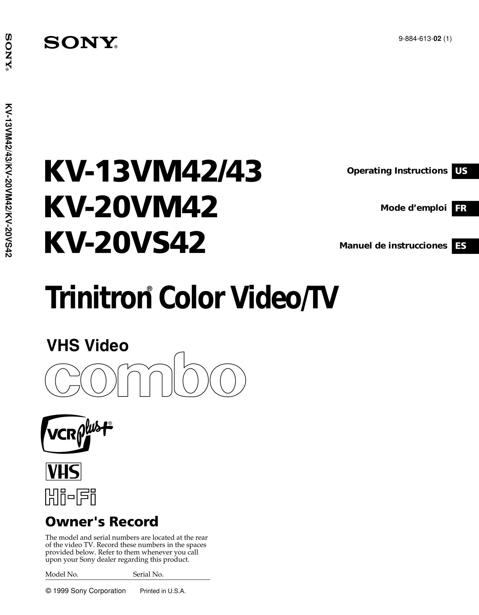 Sony KV 20VS42 TV VCR Combo User Manual