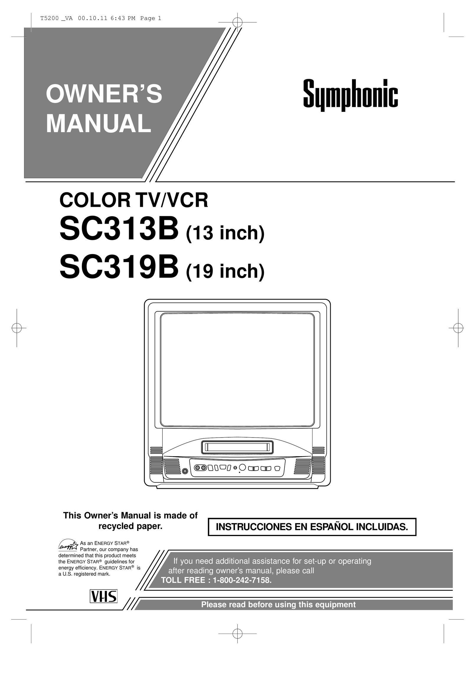 Symphonic SC313B TV VCR Combo User Manual