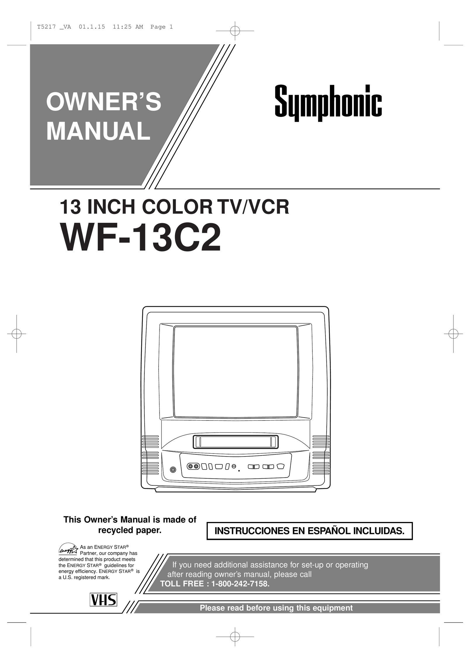 Symphonic WF-13C2 TV VCR Combo User Manual