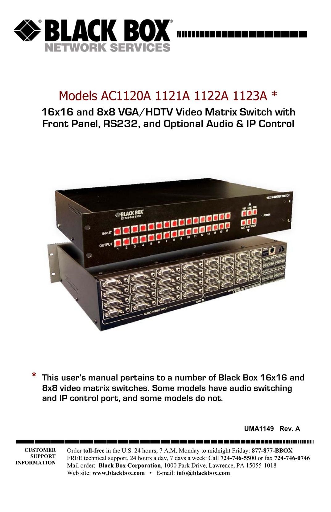 Black Box 1121A TV Video Accessories User Manual